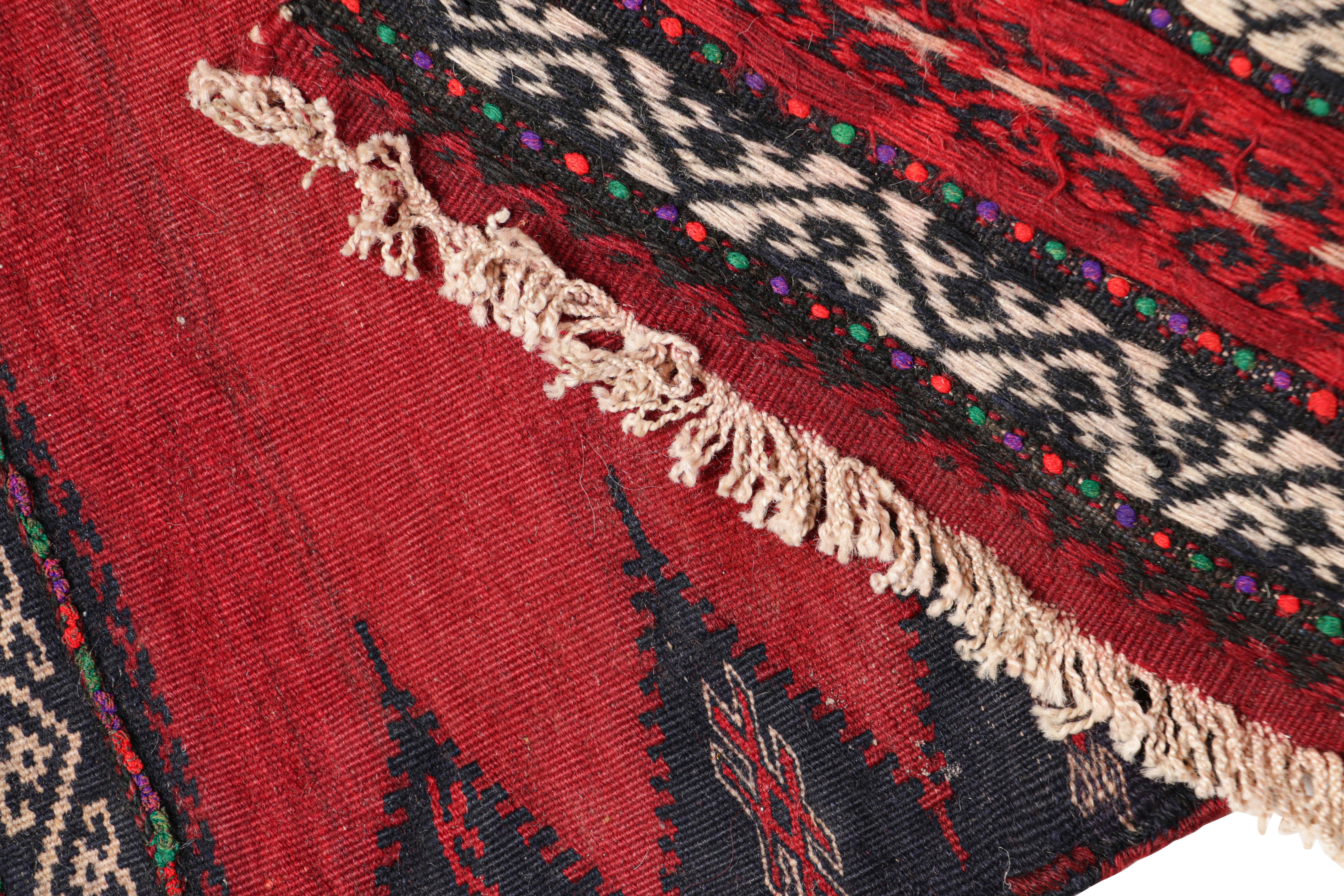 Wool Vintage Afghan Kilim in Red with Stripes & Geometric Patterns, from Rug & Kilim For Sale