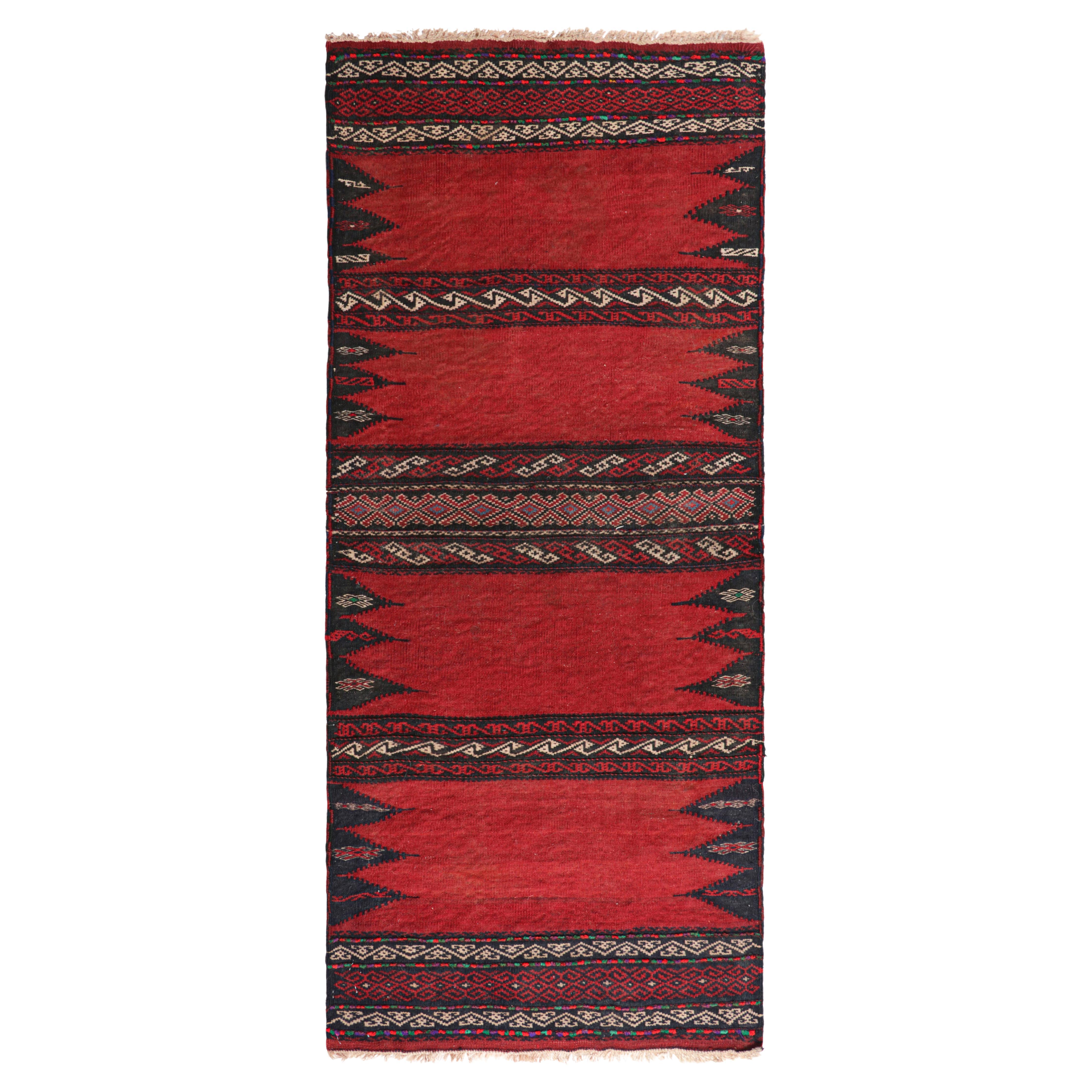 Vintage Afghan Kilim in Red with Stripes & Geometric Patterns, from Rug & Kilim For Sale