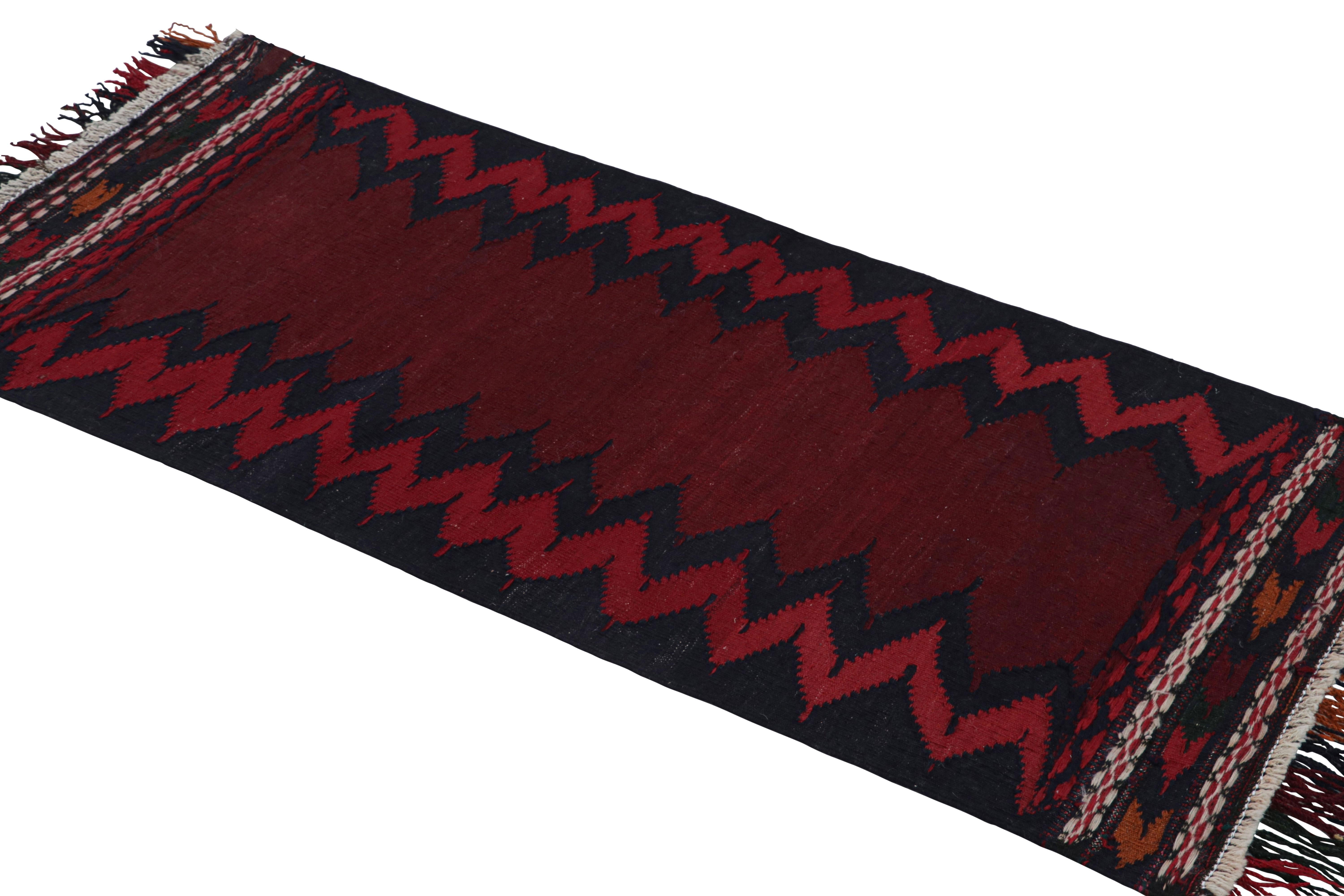 Hand-Woven Vintage Afghan Kilim Runner in Burgundy with Chevrons, from Rug & Kilim For Sale