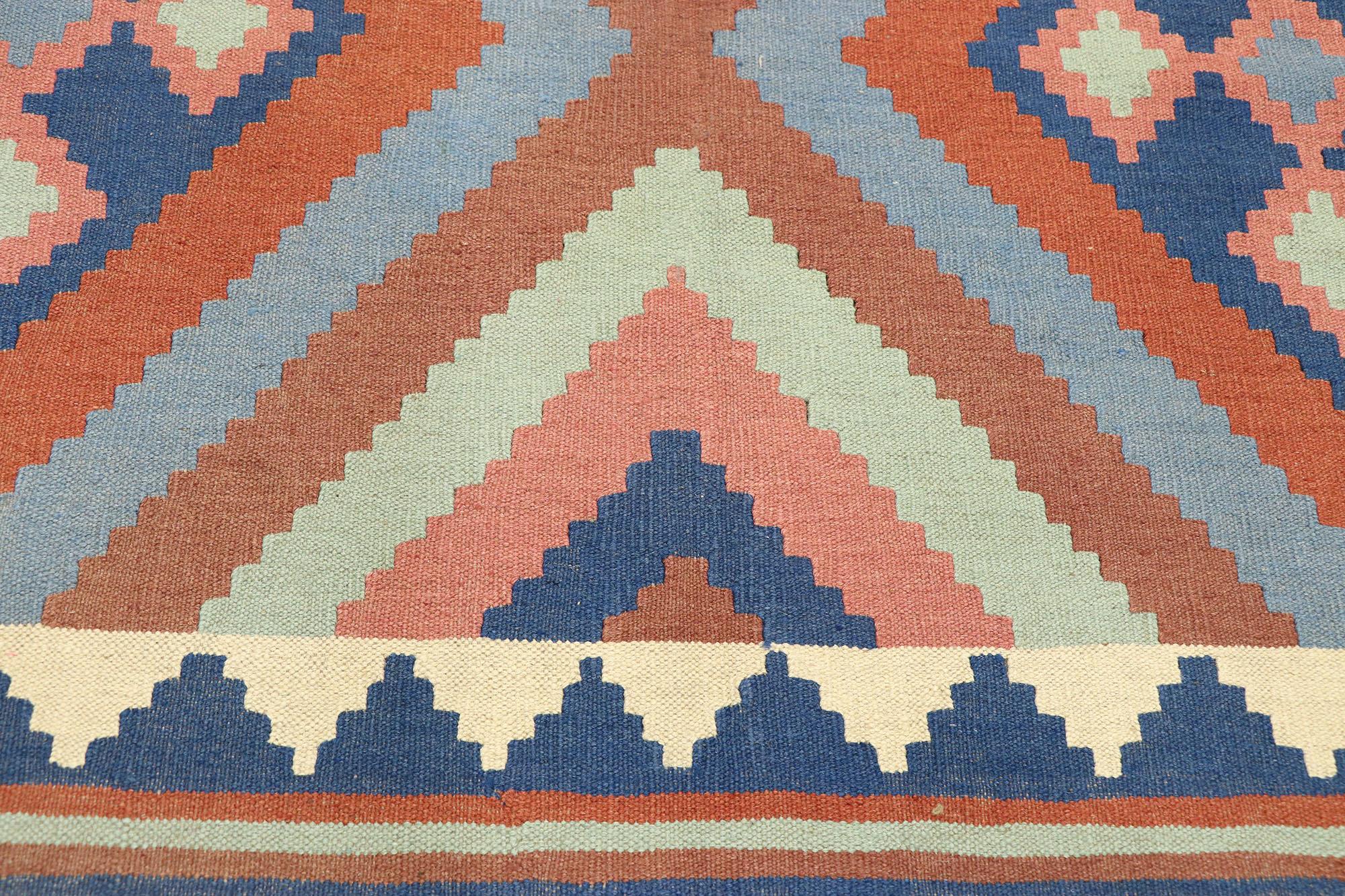 Vintage Afghan Kilim Rug with Native American Navajo Two Grey Hills Style In Good Condition In Dallas, TX