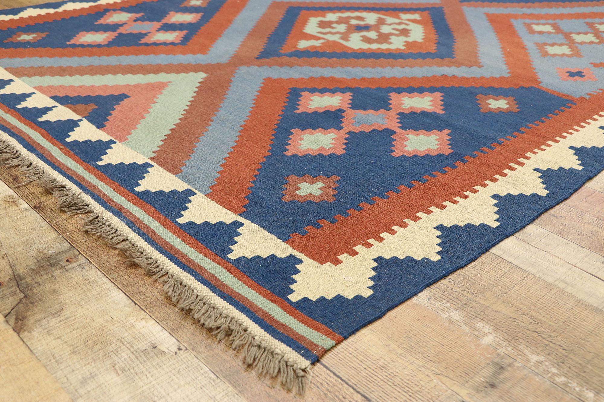 20th Century Vintage Afghan Kilim Rug with Native American Navajo Two Grey Hills Style