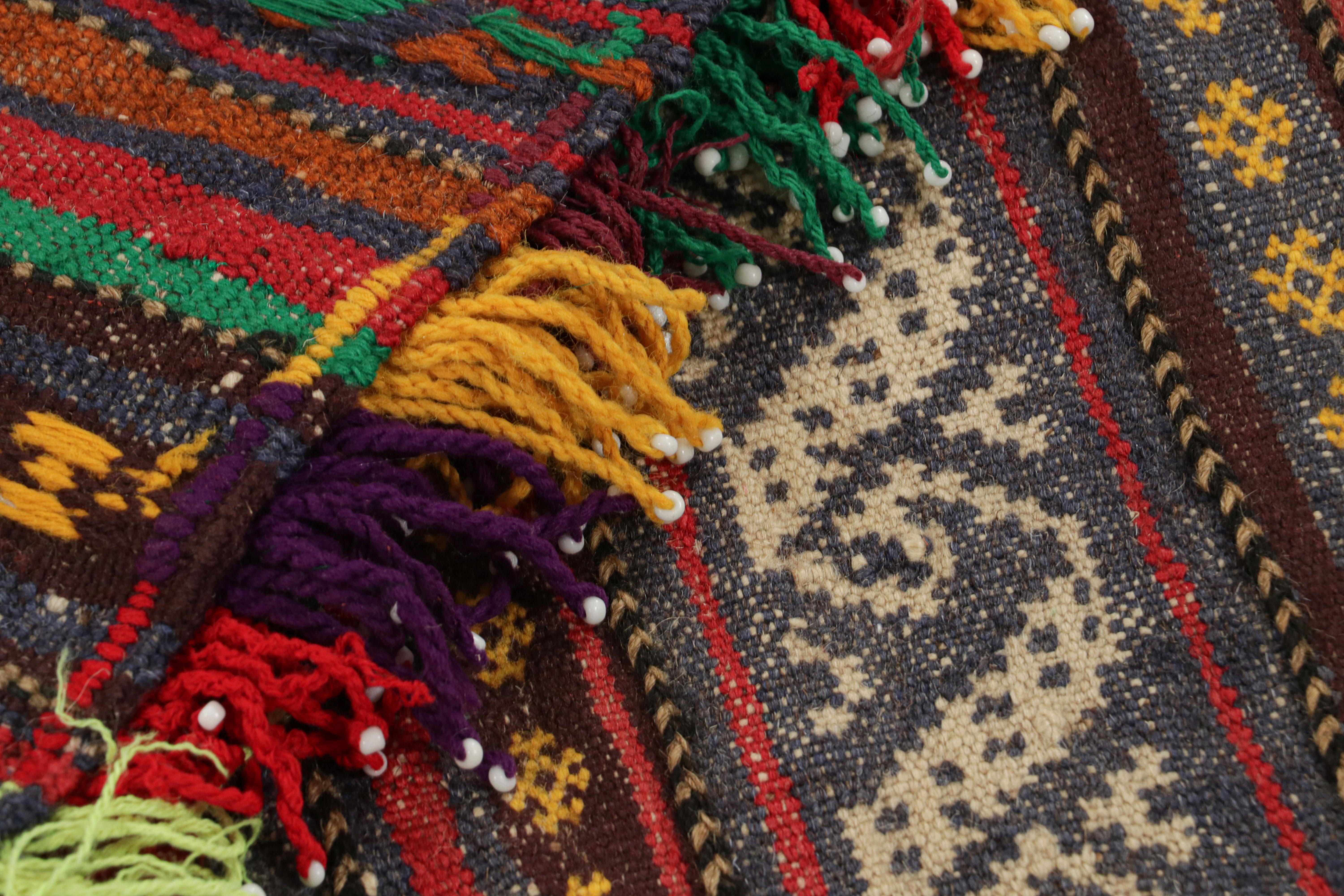 Wool Vintage Afghan Kilim Rug with Polychromatic Stripes, from Rug & Kilim For Sale
