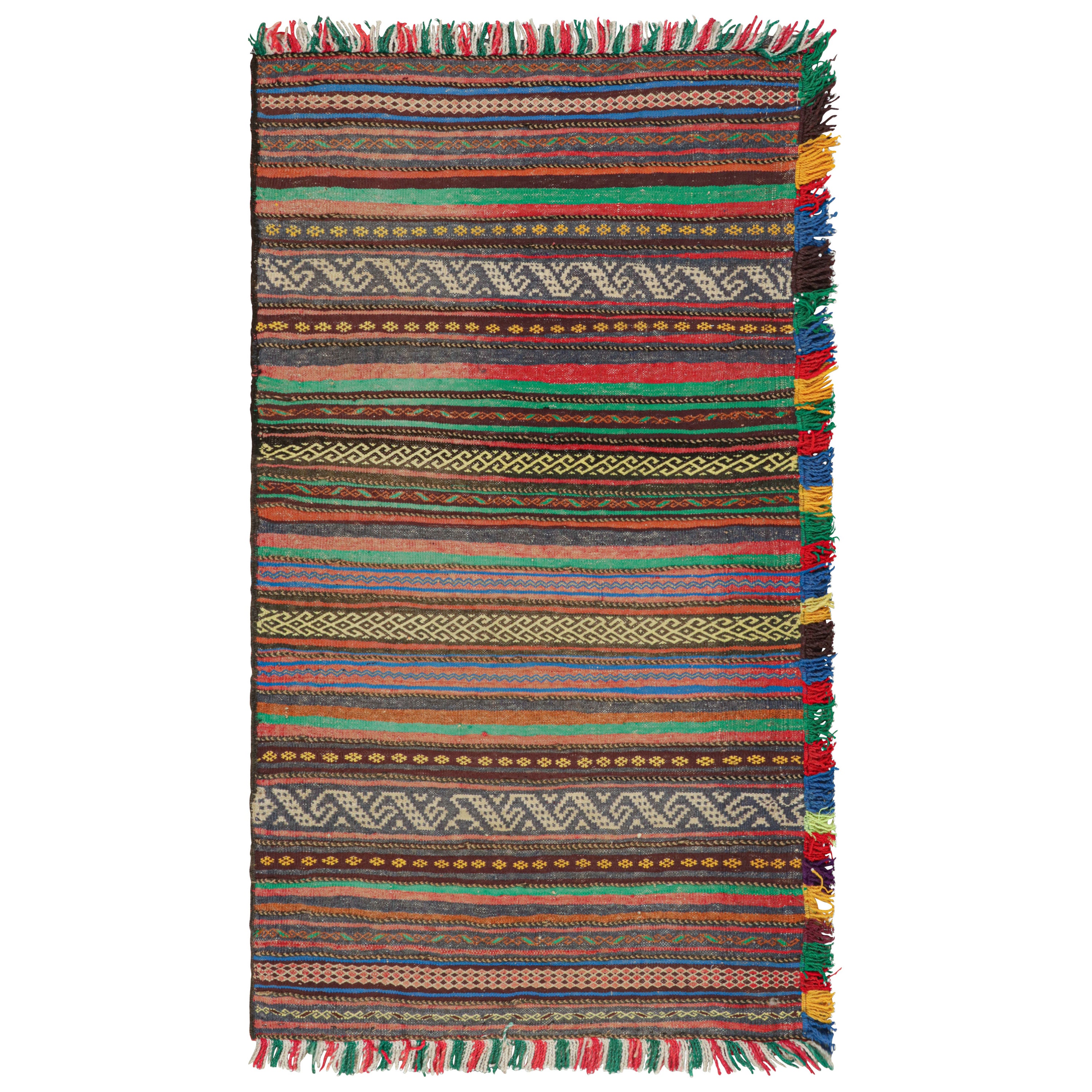 Afghanischer Vintage-Kelim-Teppich aus afghanischem Vintage mit polychromen Streifen, von Rug & Kilim