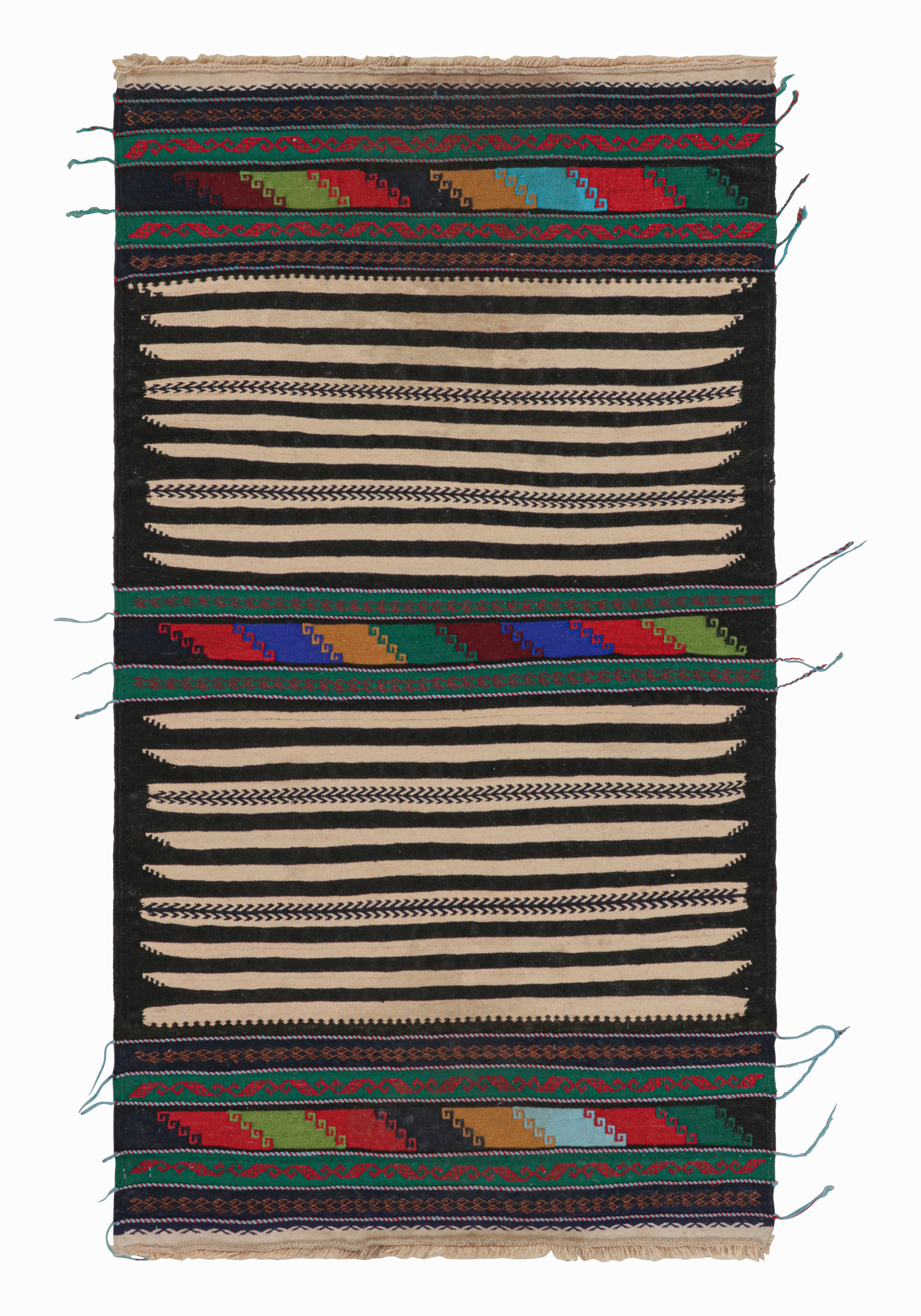 Vintage Afghan Kilim Rug with Polychromatic Stripes, from Rug & Kilim For Sale