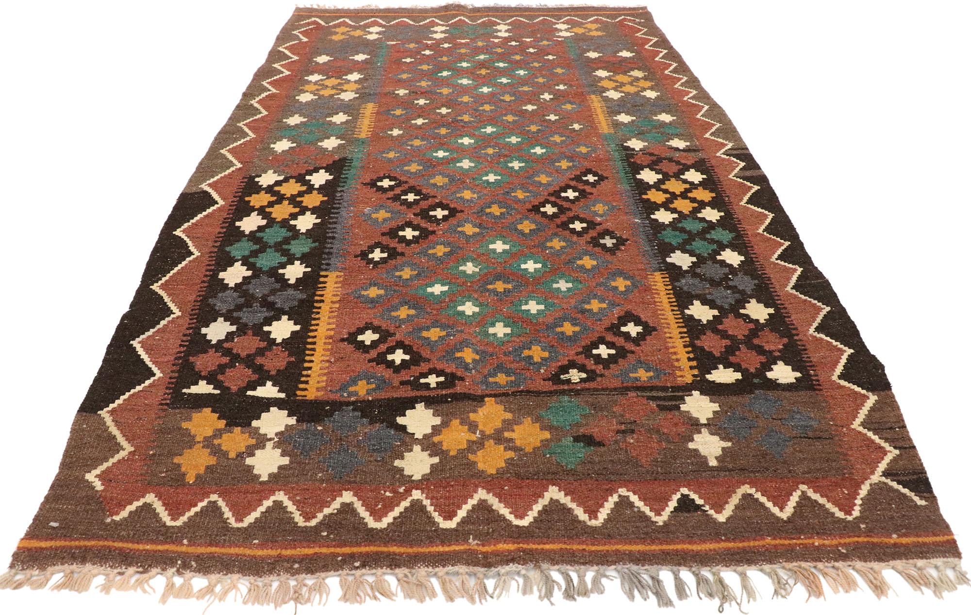 Hand-Woven Vintage Afghan Kilim Rug with Rustic Modern Pacific Northwest Style