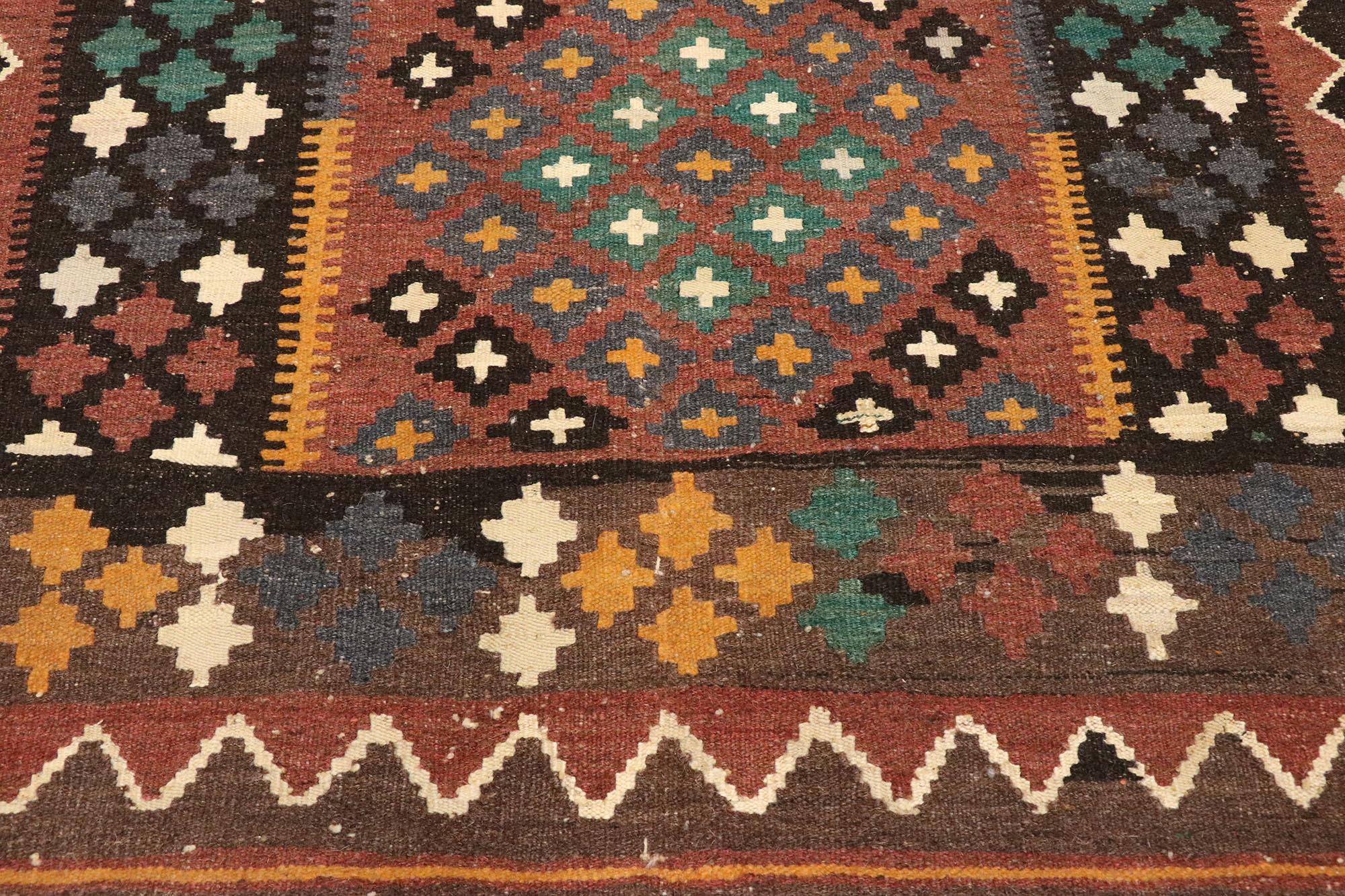 Vintage Afghan Kilim Rug with Rustic Modern Pacific Northwest Style In Good Condition In Dallas, TX