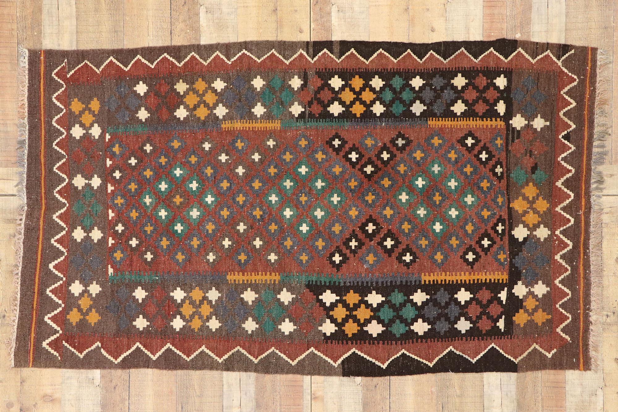 Vintage Afghan Kilim Rug with Rustic Modern Pacific Northwest Style 1