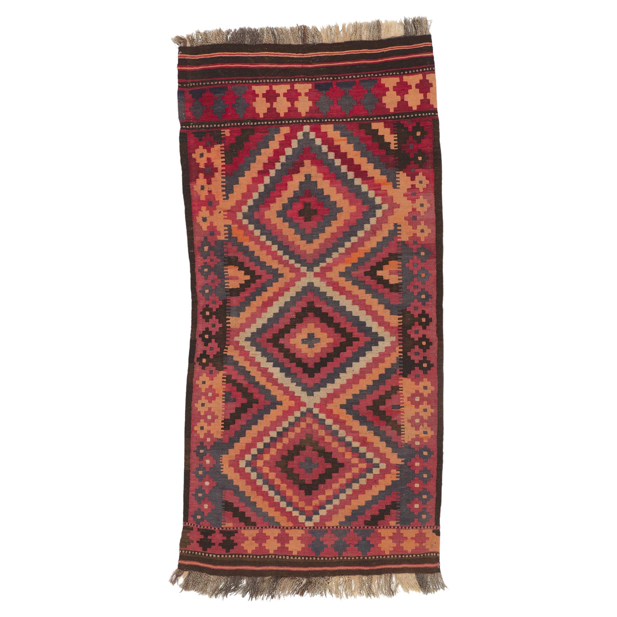Vintage Afghan Kilim Rug with Tribal Style