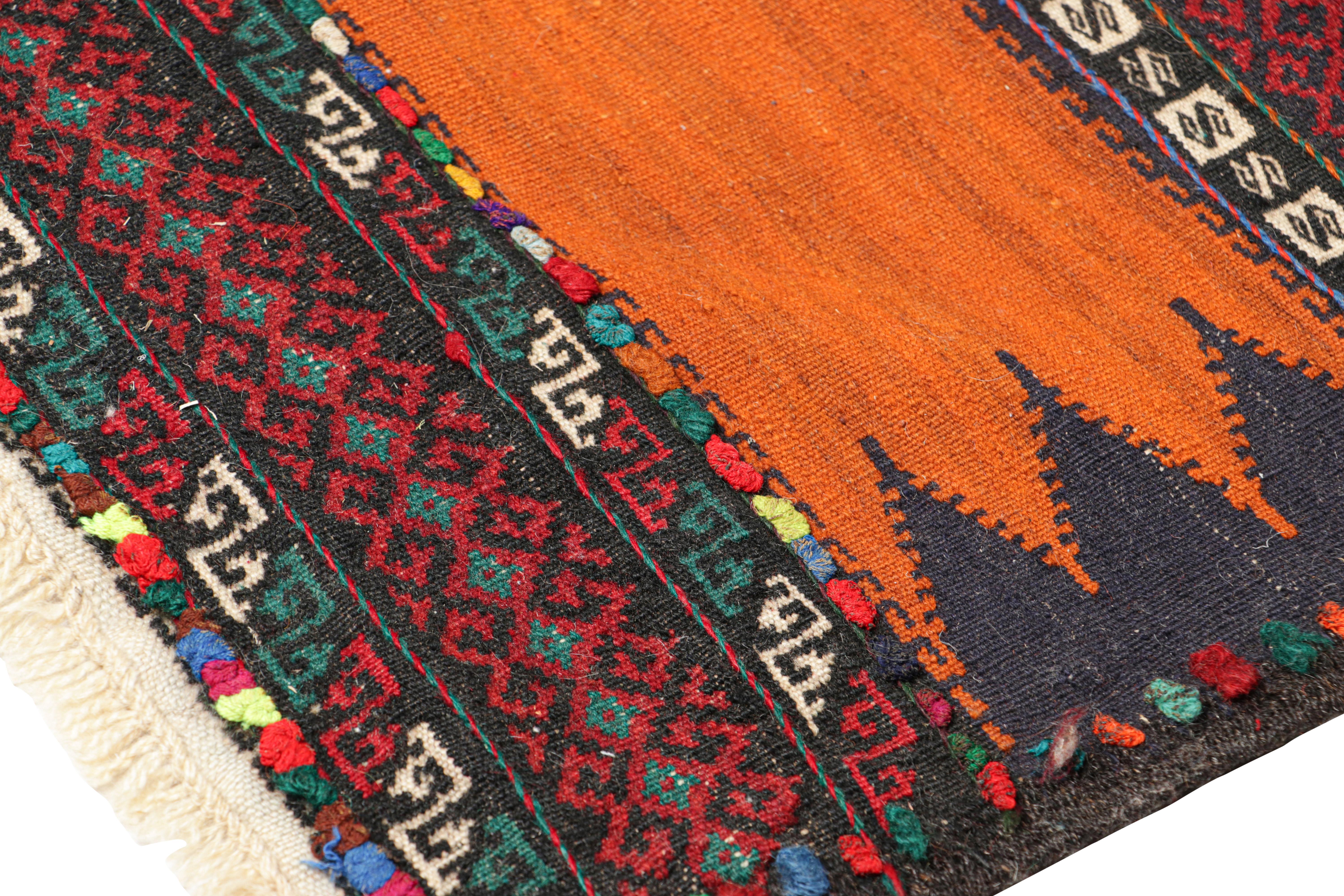 Hand-Woven Vintage Afghan Kilim Runner in Orange with Geometric Patterns, from Rug & Kilim For Sale