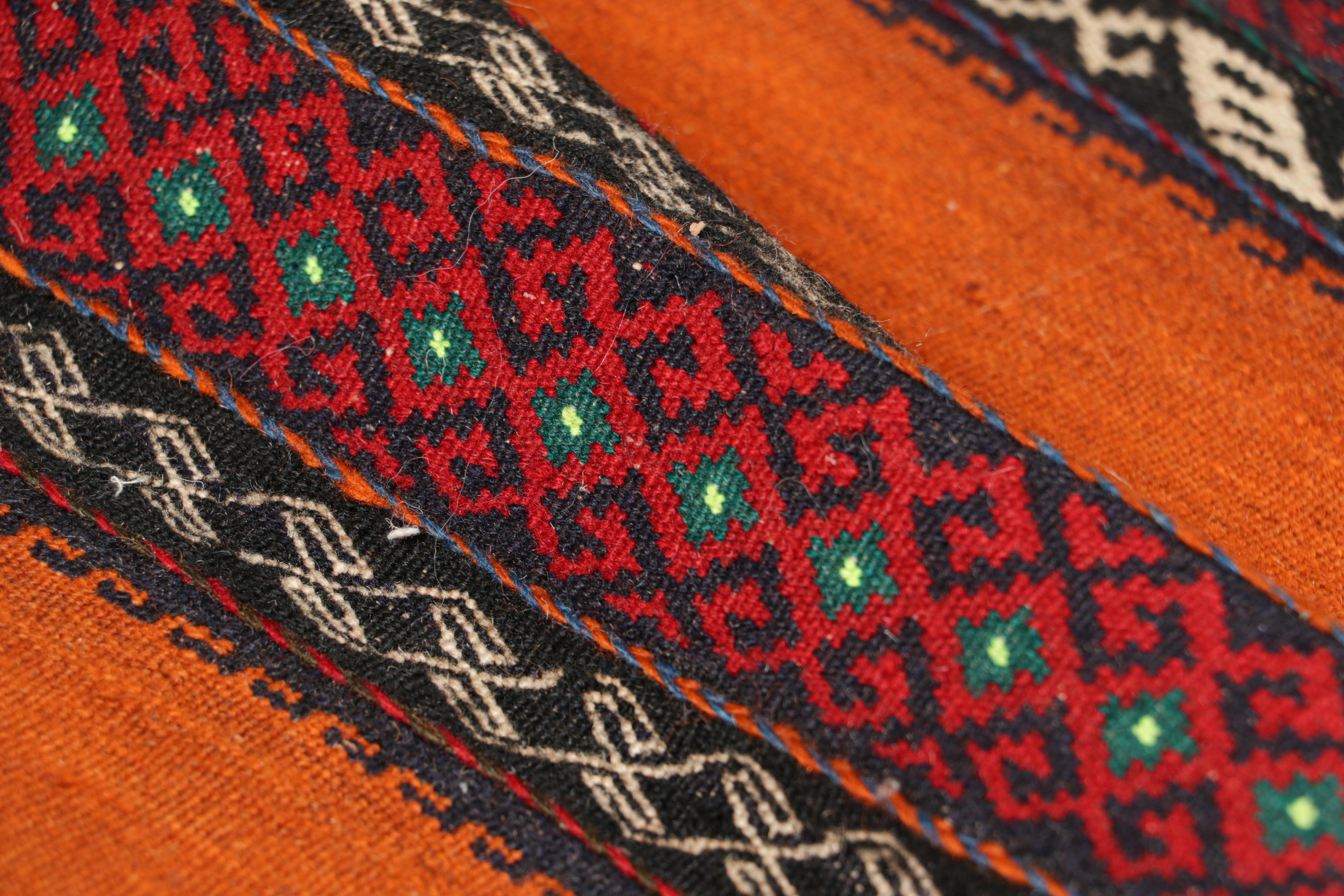 Mid-20th Century Vintage Afghan Kilim Runner in Orange with Geometric Patterns, from Rug & Kilim For Sale