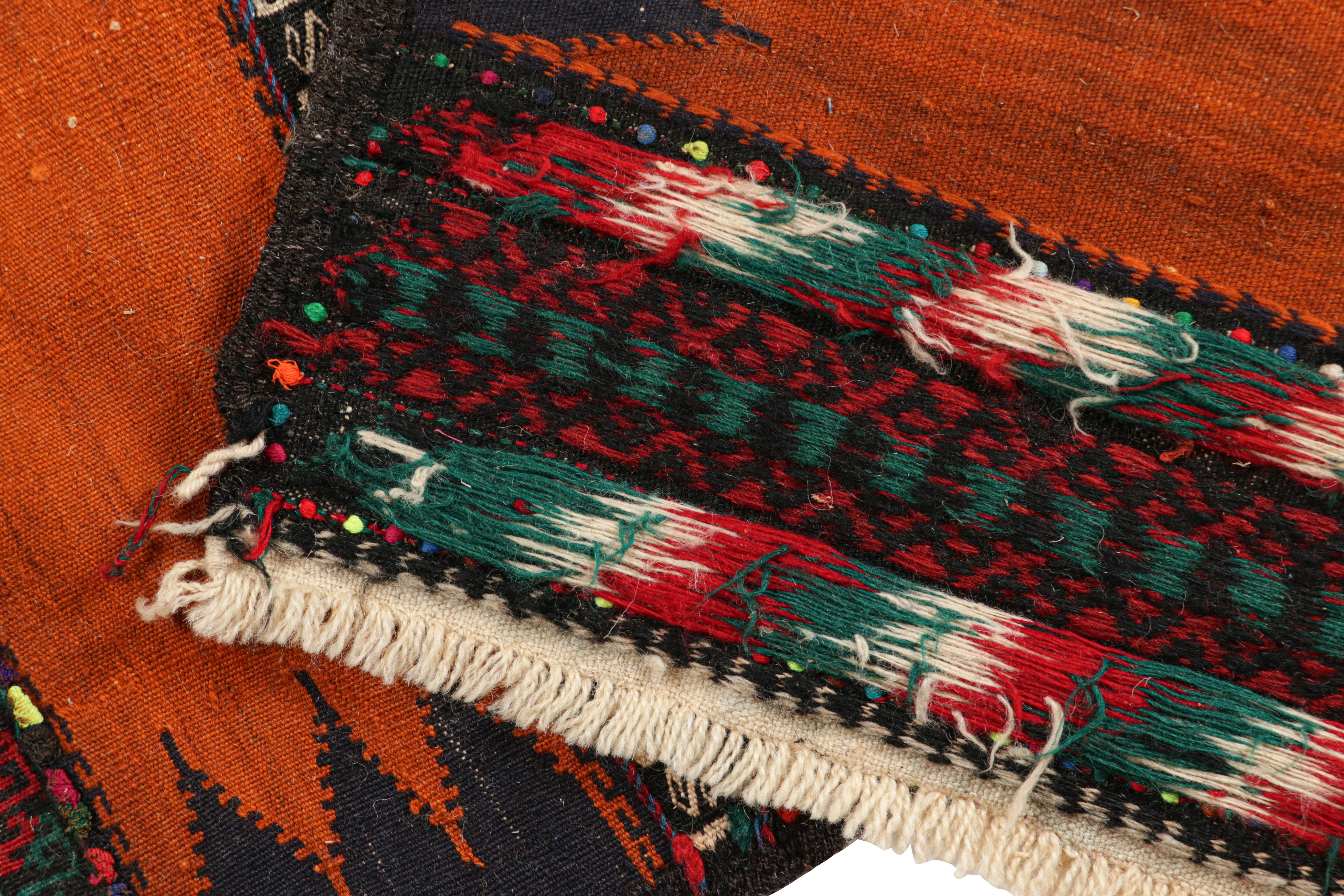 Wool Vintage Afghan Kilim Runner in Orange with Geometric Patterns, from Rug & Kilim For Sale