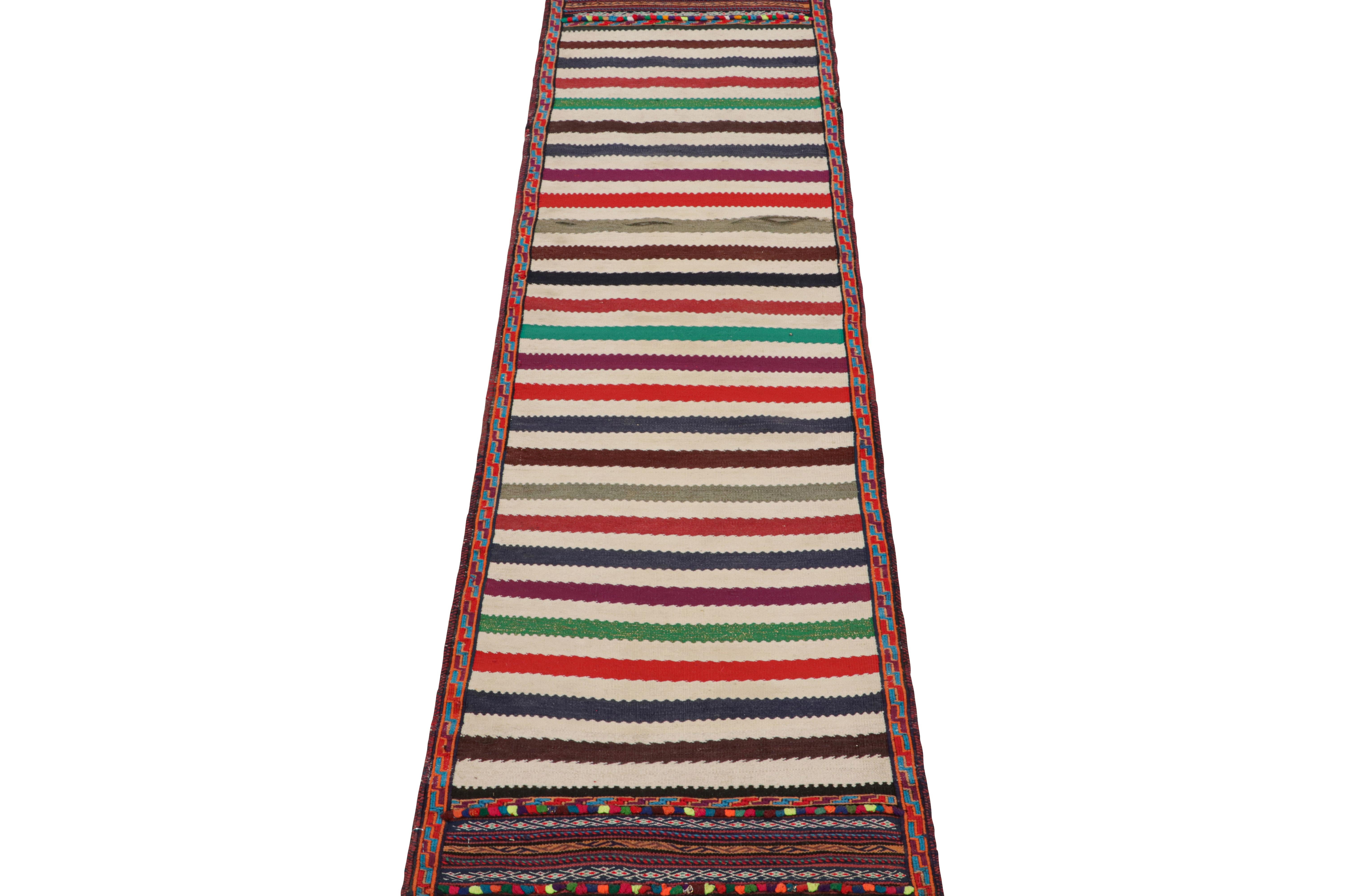 Tribal Vintage Afghan Kilim Runner Rug with Polychromatic Stripes, from Rug & Kilim
