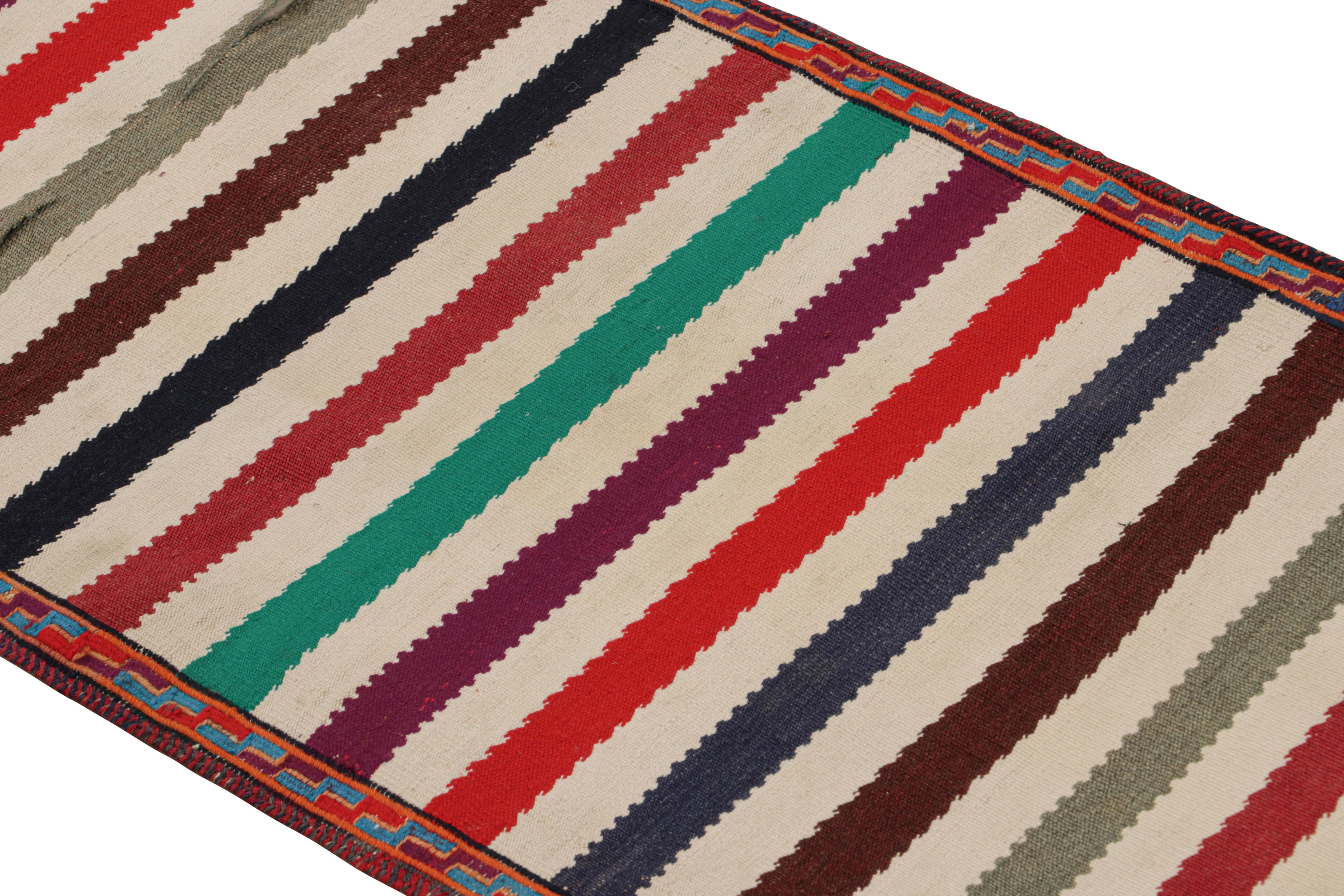 Hand-Knotted Vintage Afghan Kilim Runner Rug with Polychromatic Stripes, from Rug & Kilim For Sale