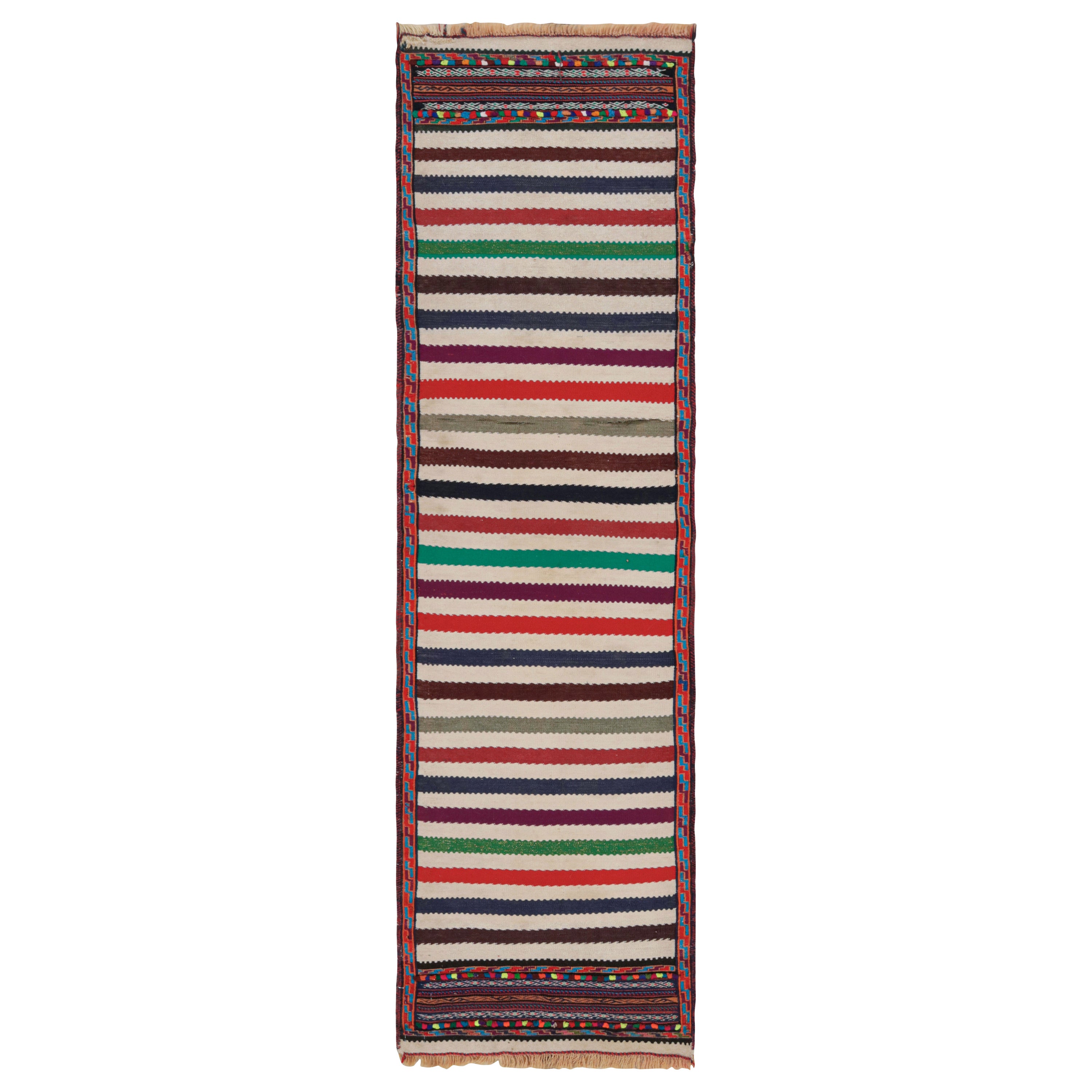 Afghanischer Vintage-Kelim-Läufer aus Afghan mit polychromen Streifen, von Rug & Kilim im Angebot