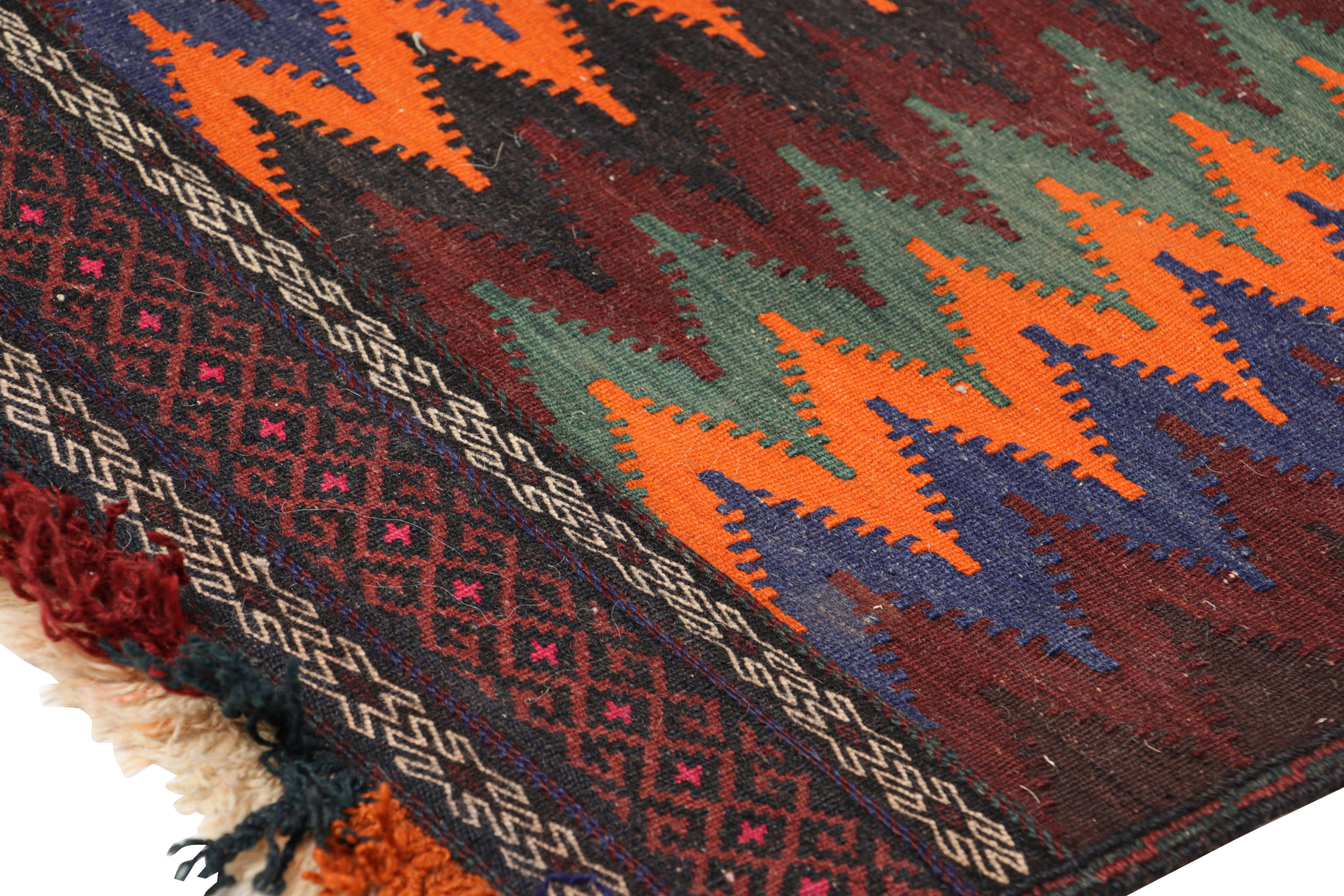 Hand-Woven Vintage Afghan Kilim with Polychromatic Chevron Patterns, from Rug & Kilim For Sale