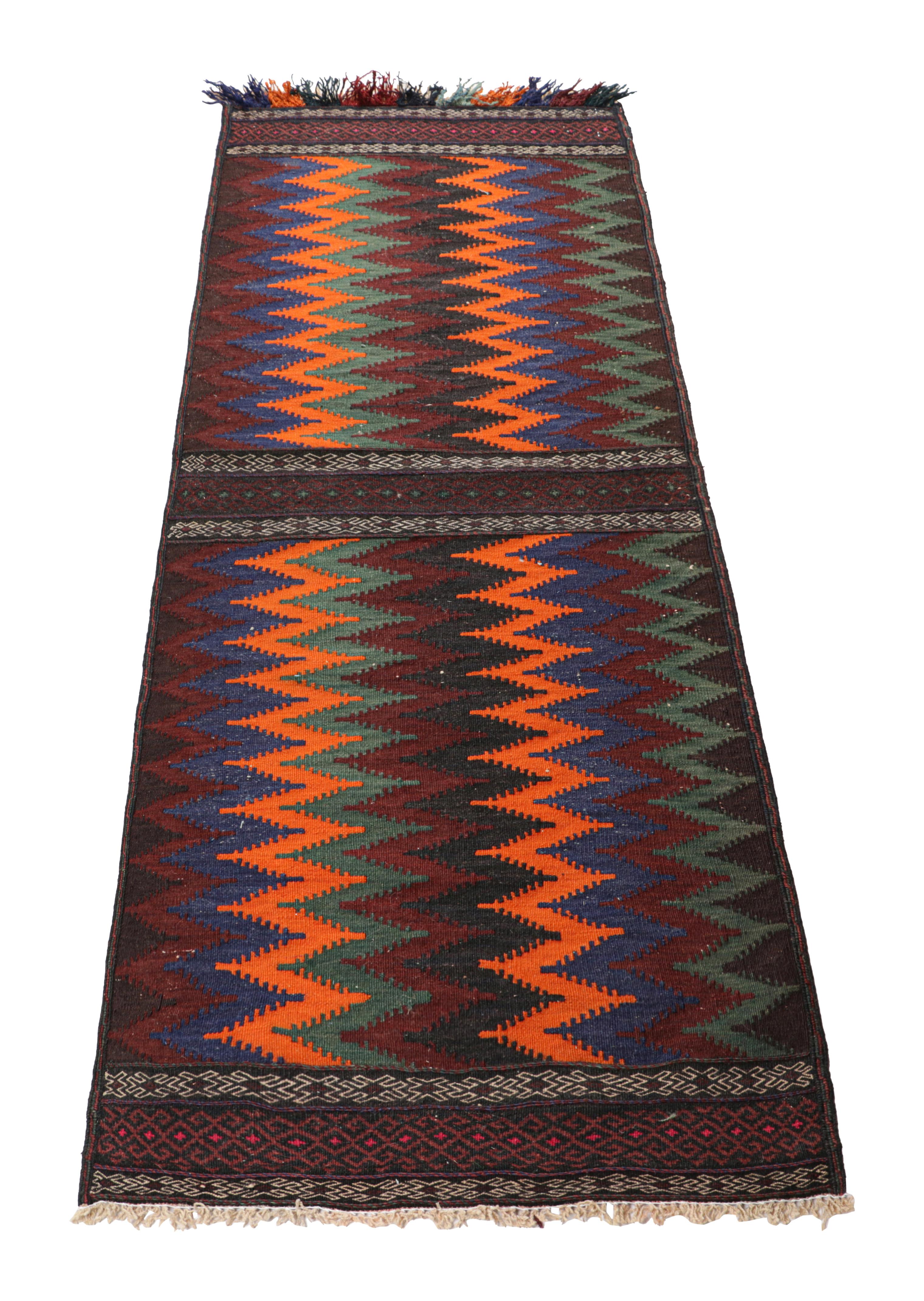 Tessuto a mano Kilim afghano vintage con motivi Chevron policromatici, da Rug & Kilim in vendita