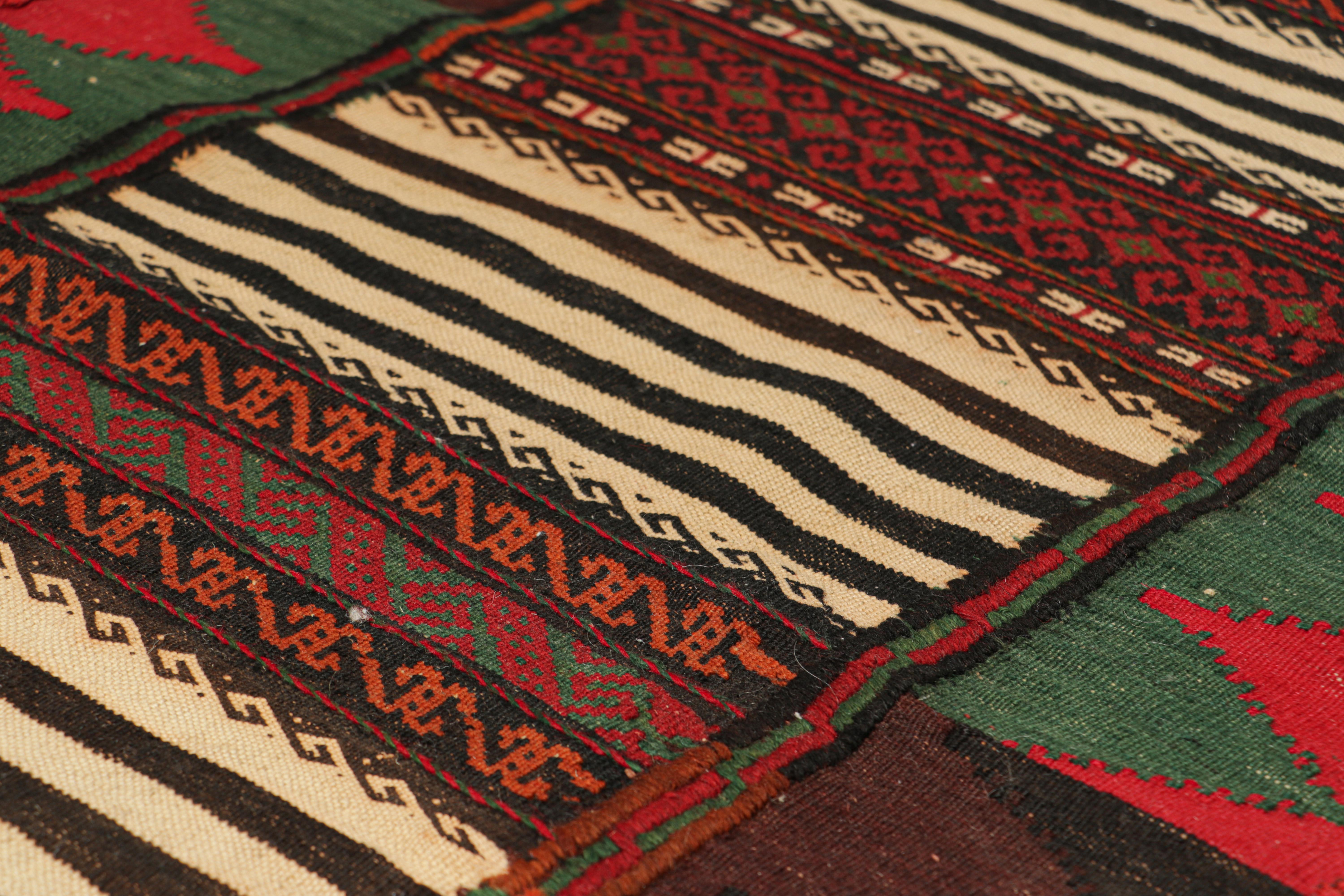 Handwoven in wool, circa 1950-1960, this 2×5 vintage Afghan tribal kilim, is a collectible tribal piece that may have been used as table covers in nomadic daily life, much similar to Persian Sofreh Kilims.

On the Design: 

Drawing on Afghan tribal