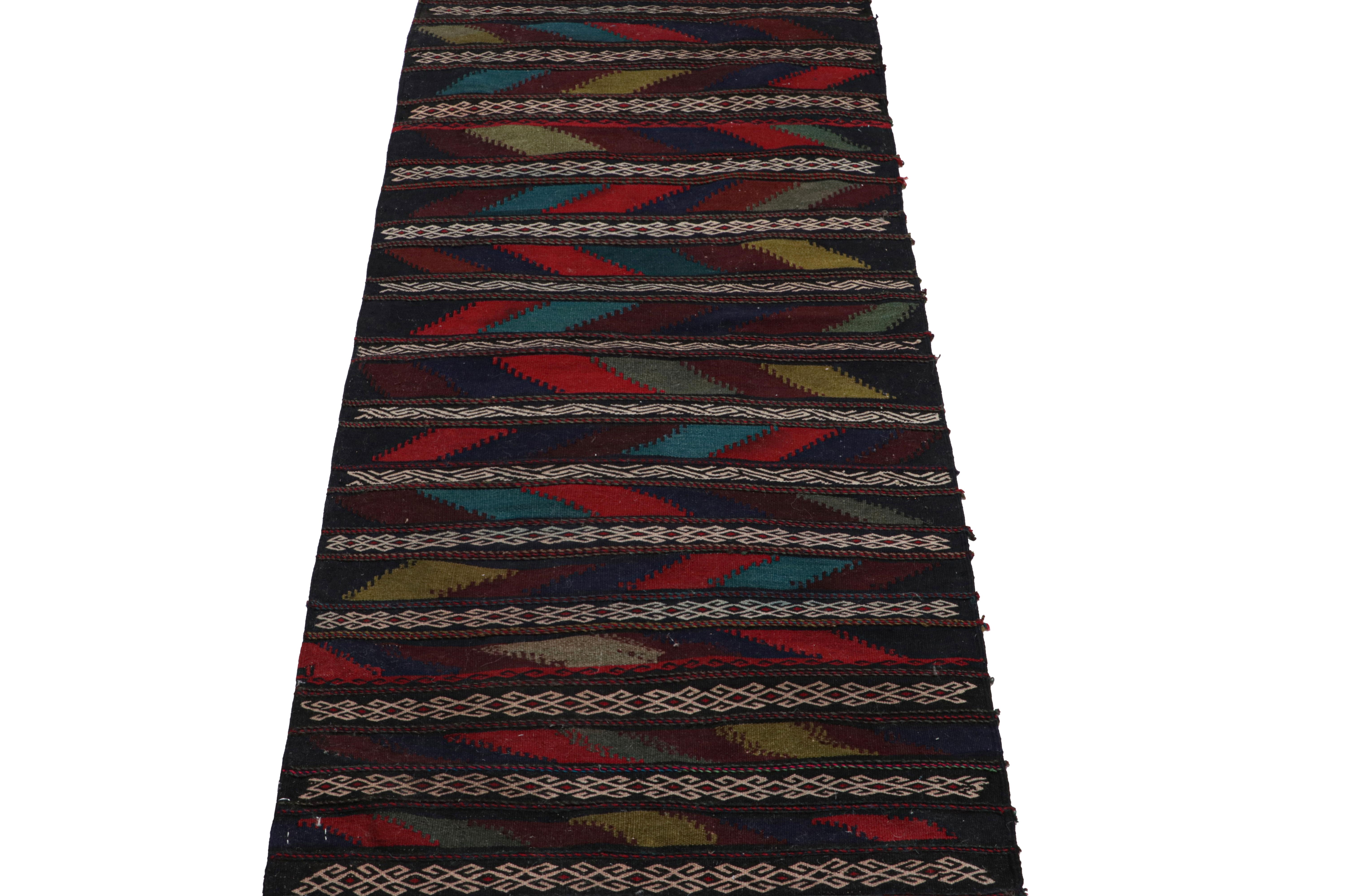 Hand-Knotted Vintage Afghan Kilim with Polychromatic Geometric patterns, from Rug & Kilim For Sale