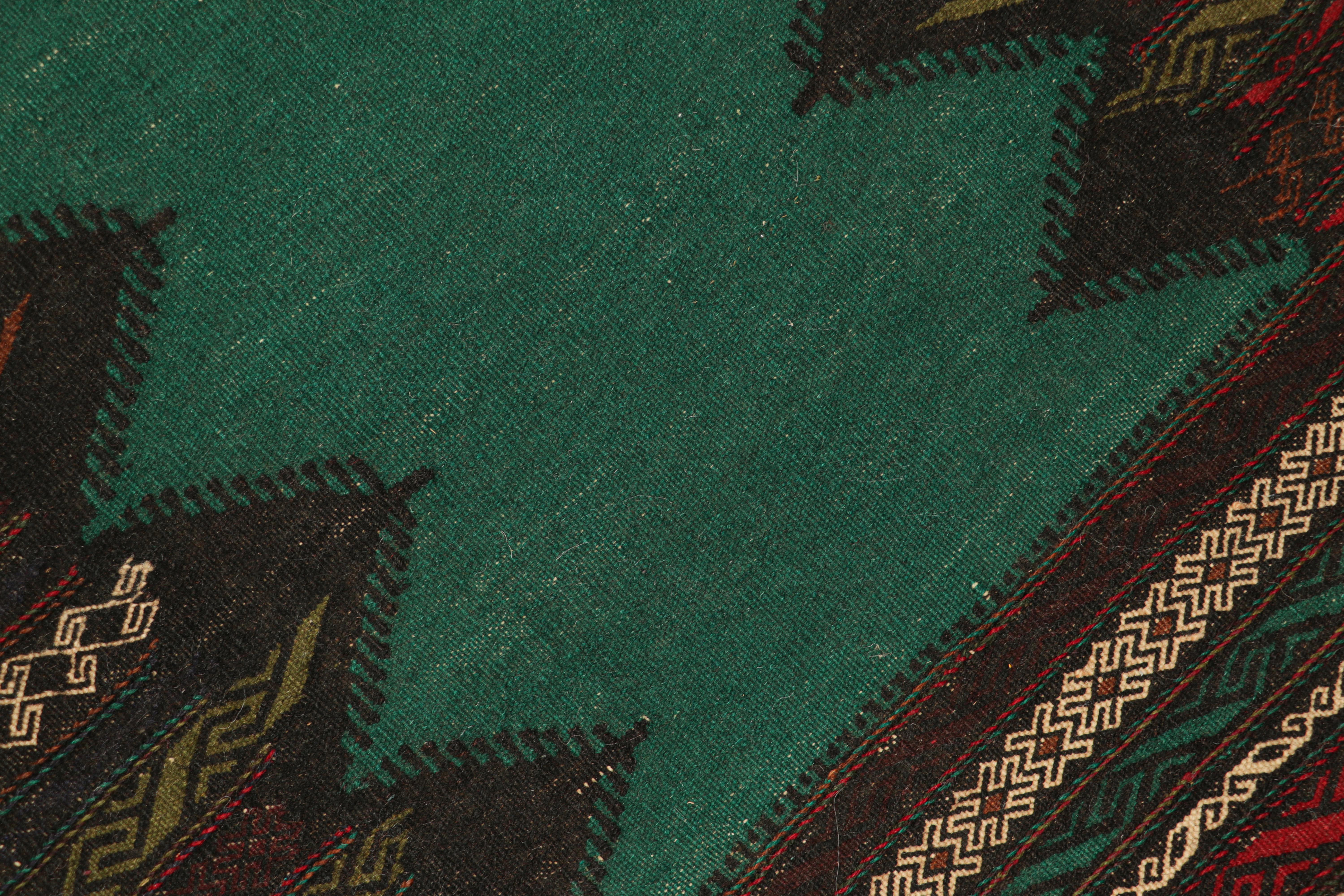 Handwoven in wool, circa 1950-1960, this 2×5 vintage Afghan tribal kilim, is a collectible tribal piece that may have been used as table covers in nomadic daily life, much similar to Persian Sofreh Kilims.

On the Design: 

Drawing on Afghan tribal