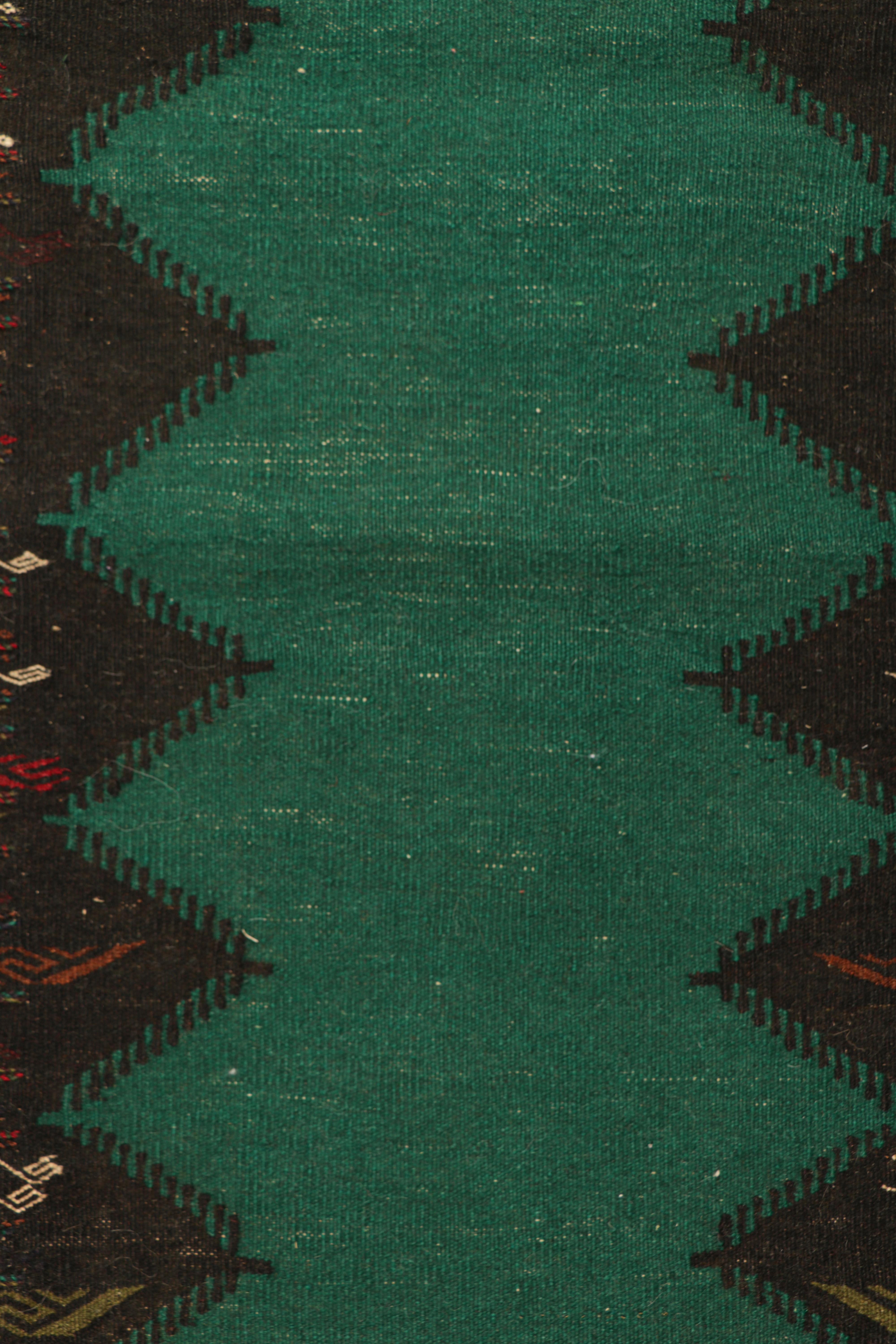 Hand-Woven Vintage Afghan Kilim with Teal Open Field, from Rug & Kilim For Sale