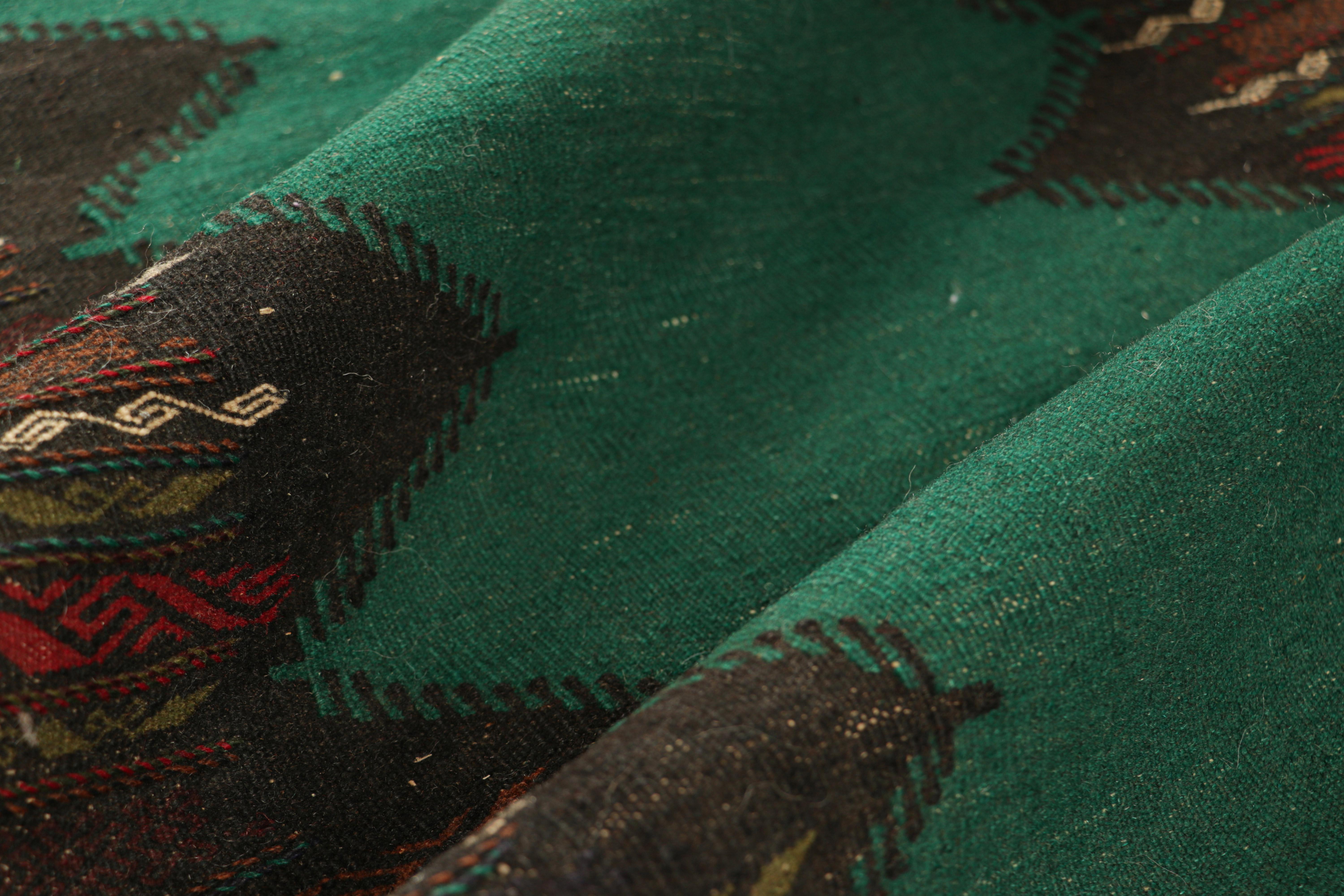 Mid-20th Century Vintage Afghan Kilim with Teal Open Field, from Rug & Kilim For Sale