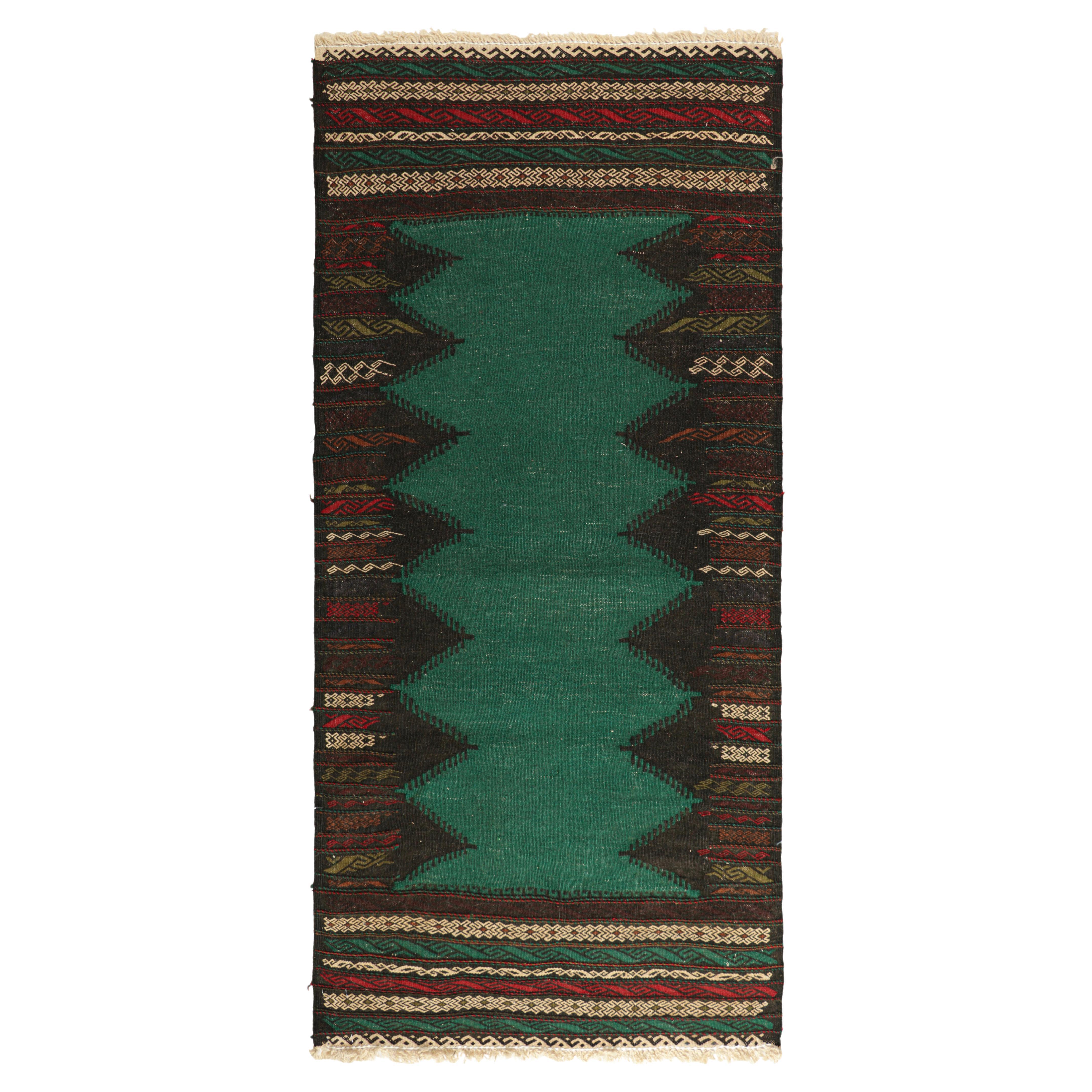 Vintage Afghan Kilim with Teal Open Field, from Rug & Kilim For Sale