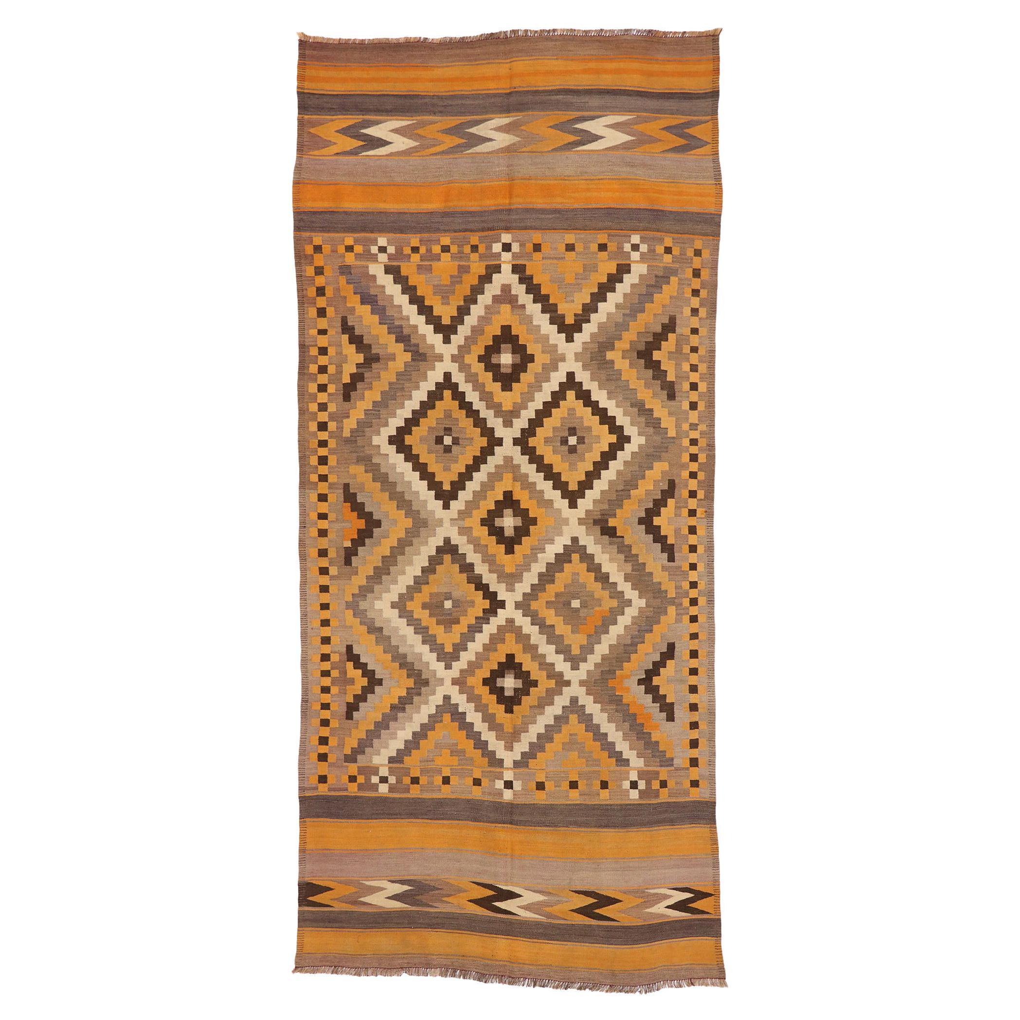 Vintage Afghan Maimana Kilim Rug with Bohemian Southwestern Style For Sale