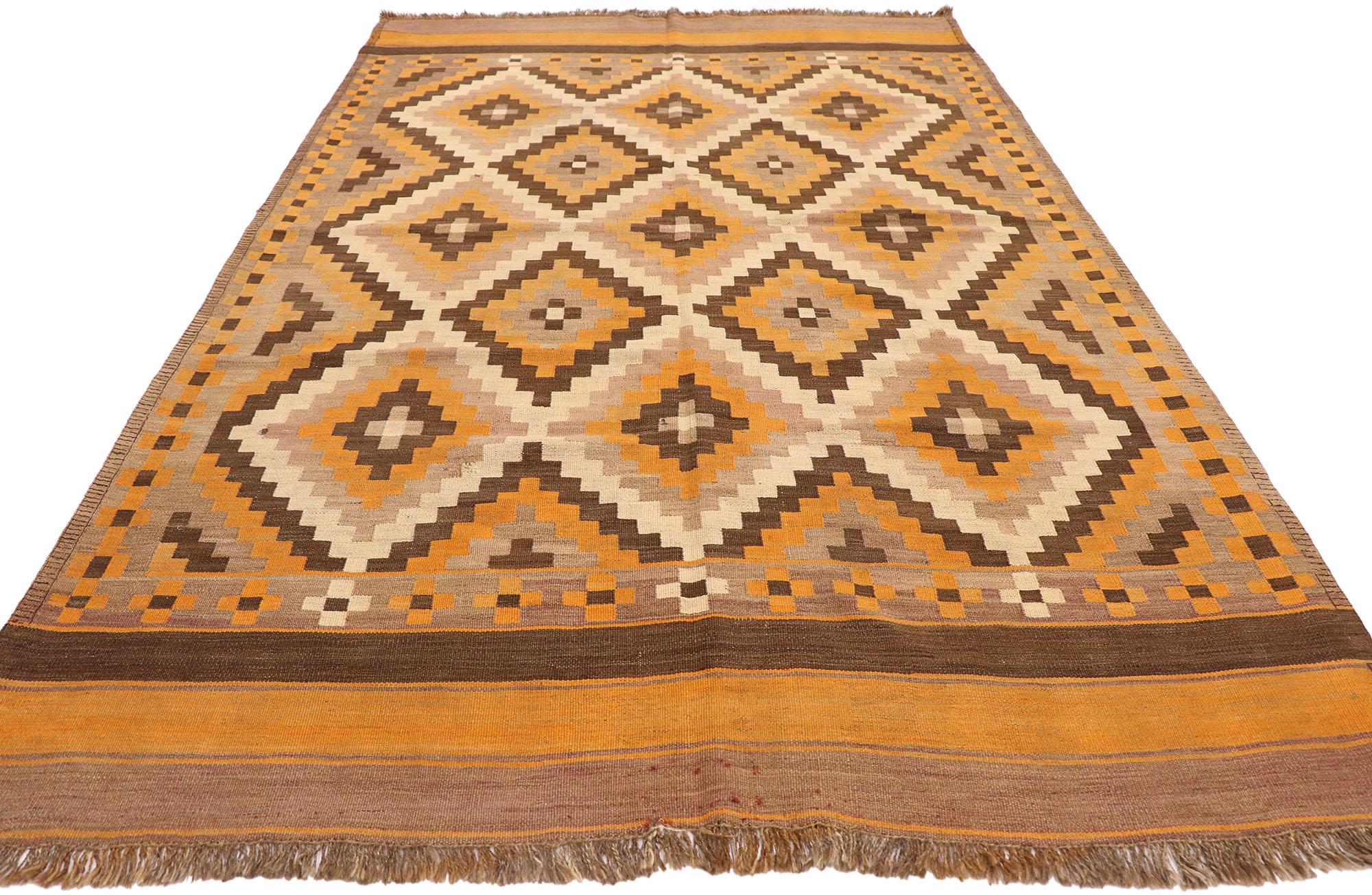 Hand-Woven Vintage Afghan Maimana Kilim Rug with Southwestern Bohemian Style For Sale