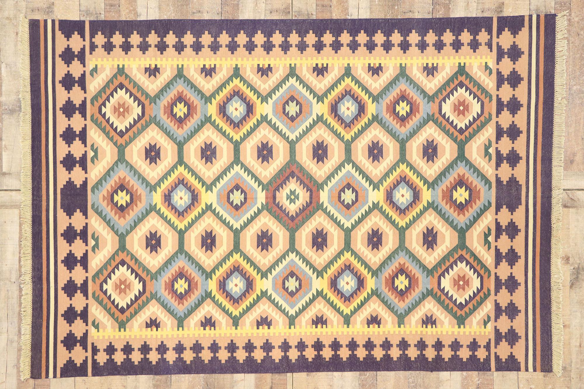 Vintage Afghan Maimana Kilim Rug with Southwestern Tribal Style For Sale 2