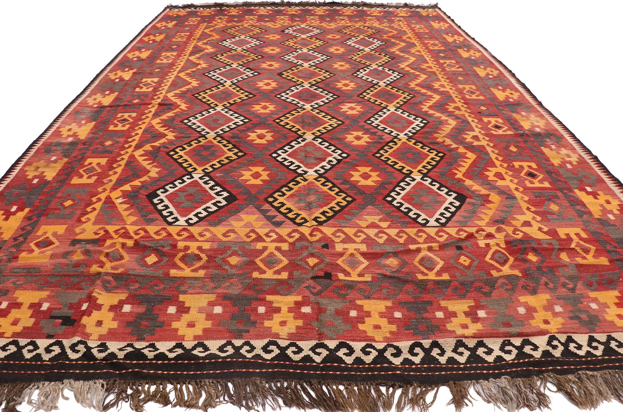 Hand-Woven Vintage Afghan Maimana Kilim Rug, Tribal Enchantment Meets Southwest Style For Sale