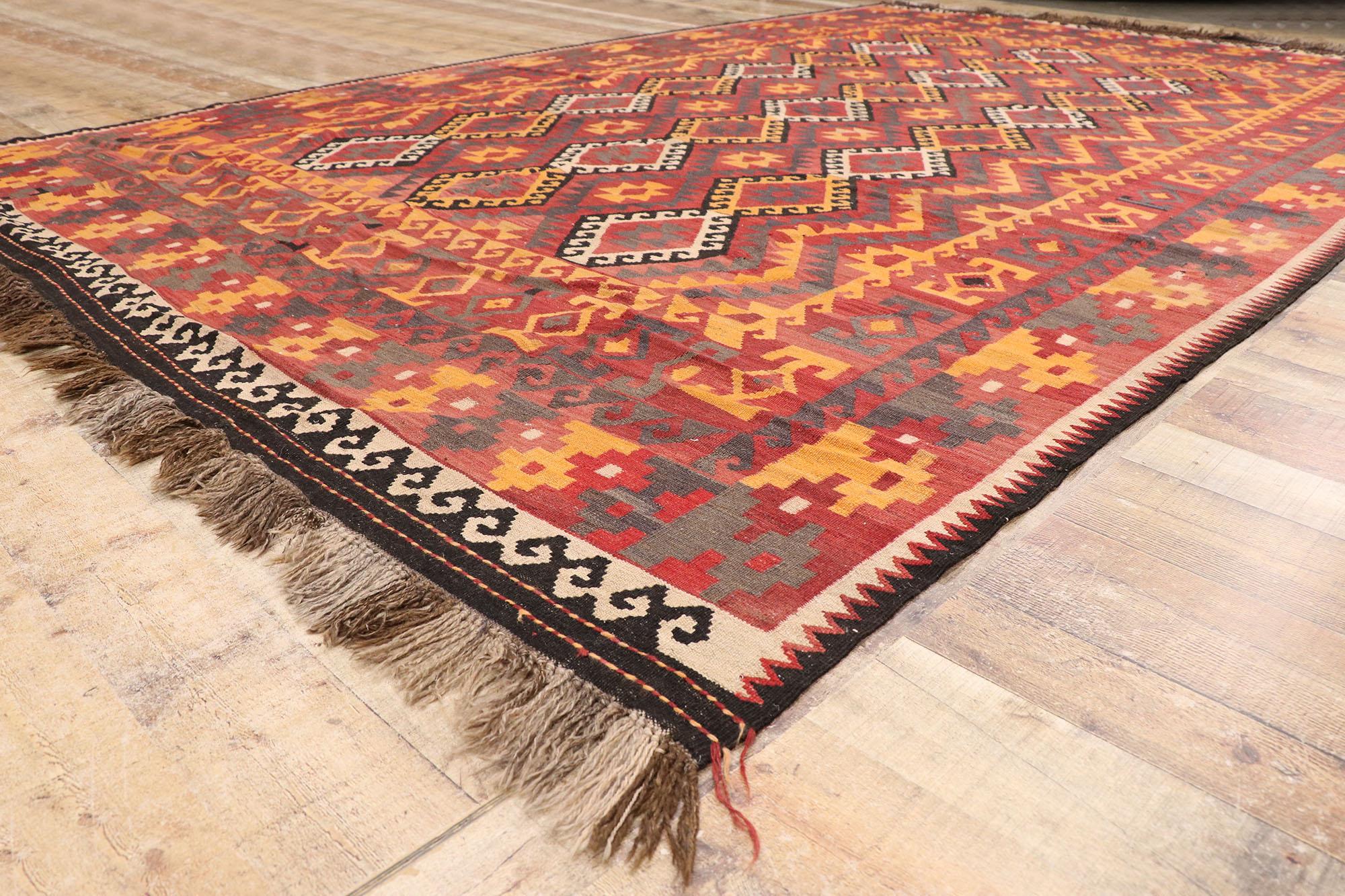 Wool Vintage Afghan Maimana Kilim Rug, Tribal Enchantment Meets Southwest Style For Sale