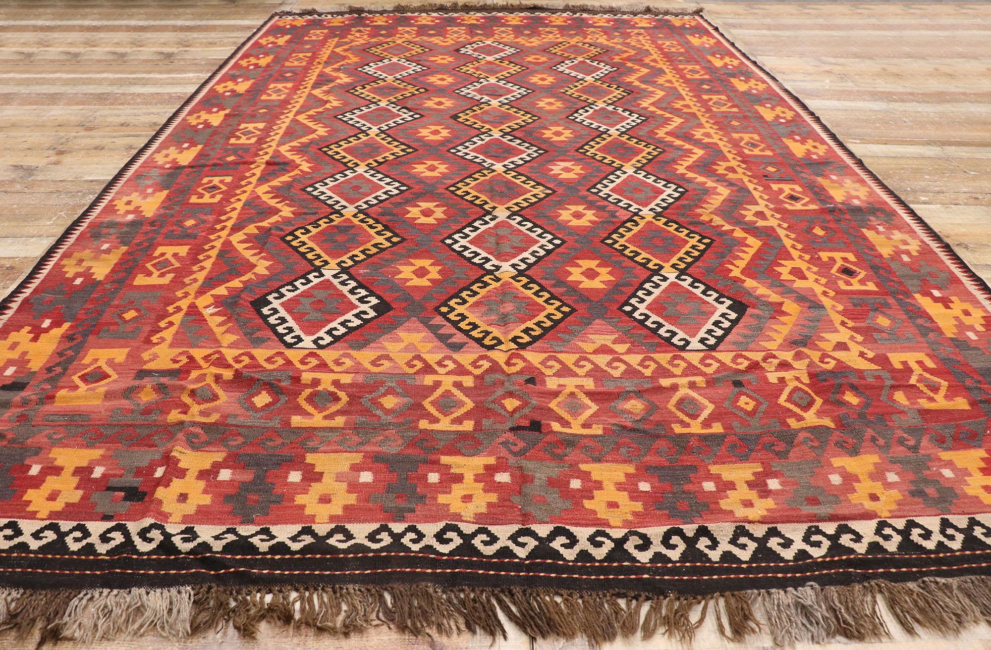 Vintage Afghan Maimana Kilim Rug, Tribal Enchantment Meets Southwest Style For Sale 1
