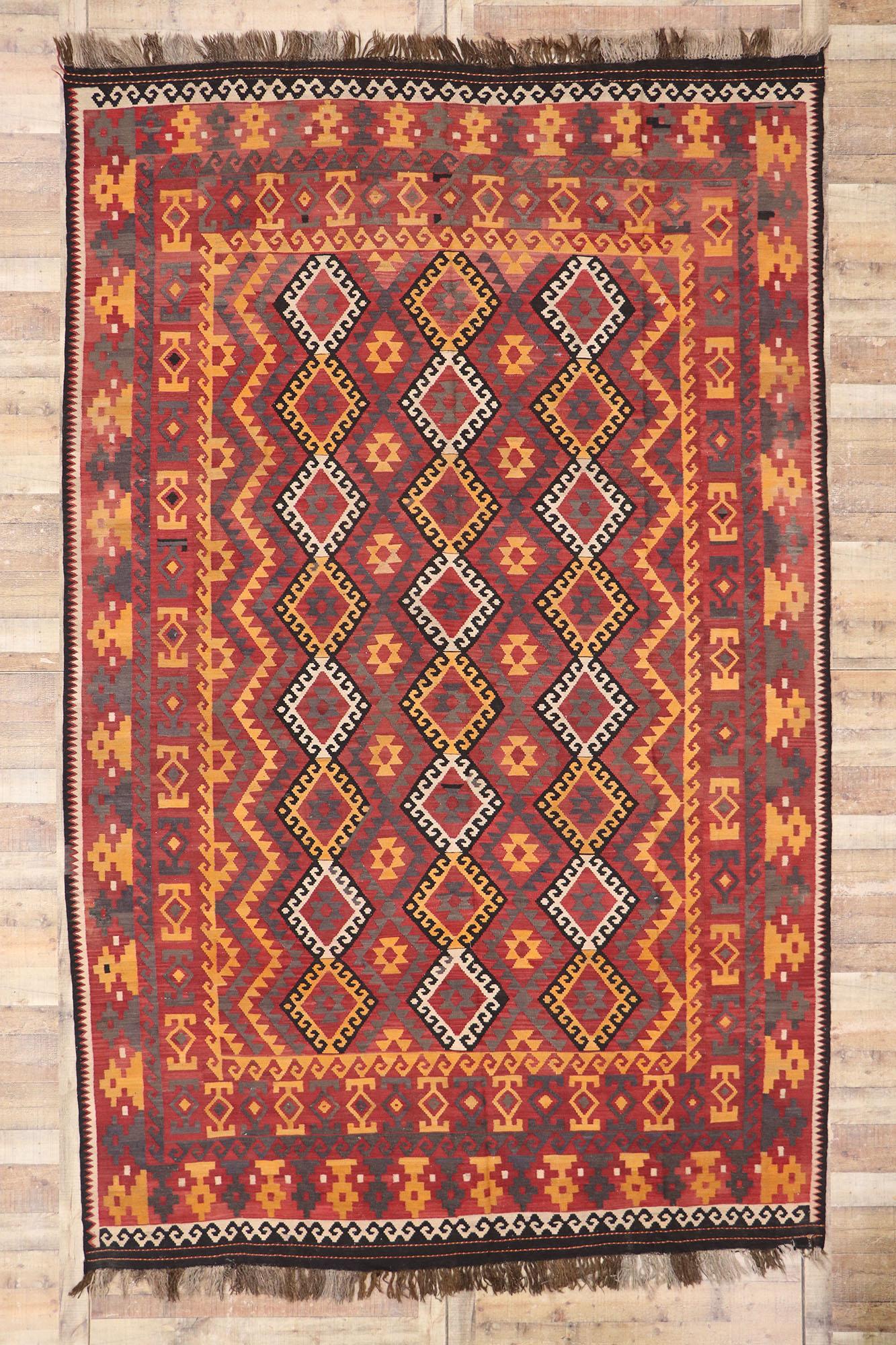 Vintage Afghan Maimana Kilim Rug, Tribal Enchantment Meets Southwest Style For Sale 2