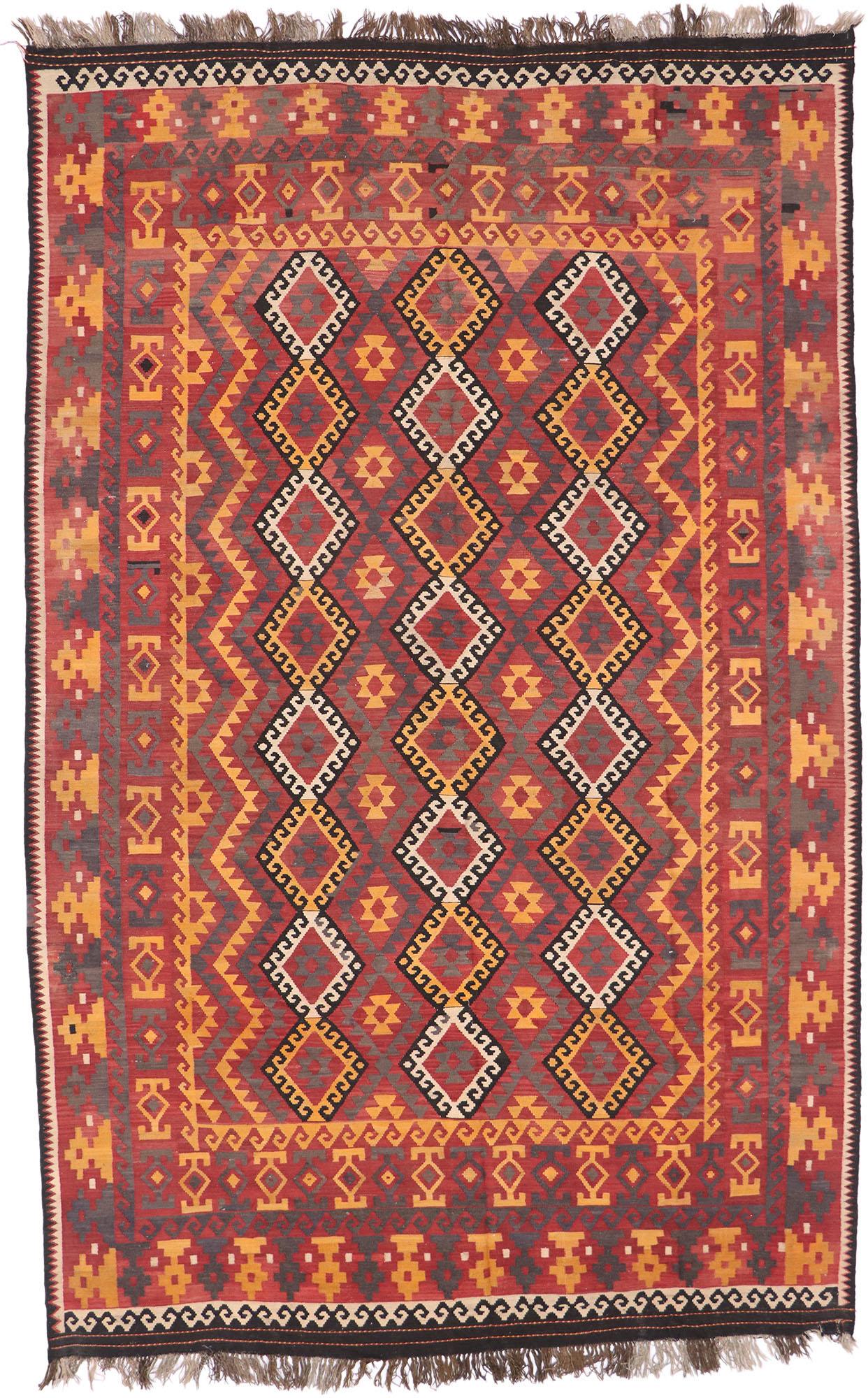 Vintage Afghan Maimana Kilim Rug, Tribal Enchantment Meets Southwest Style For Sale 3