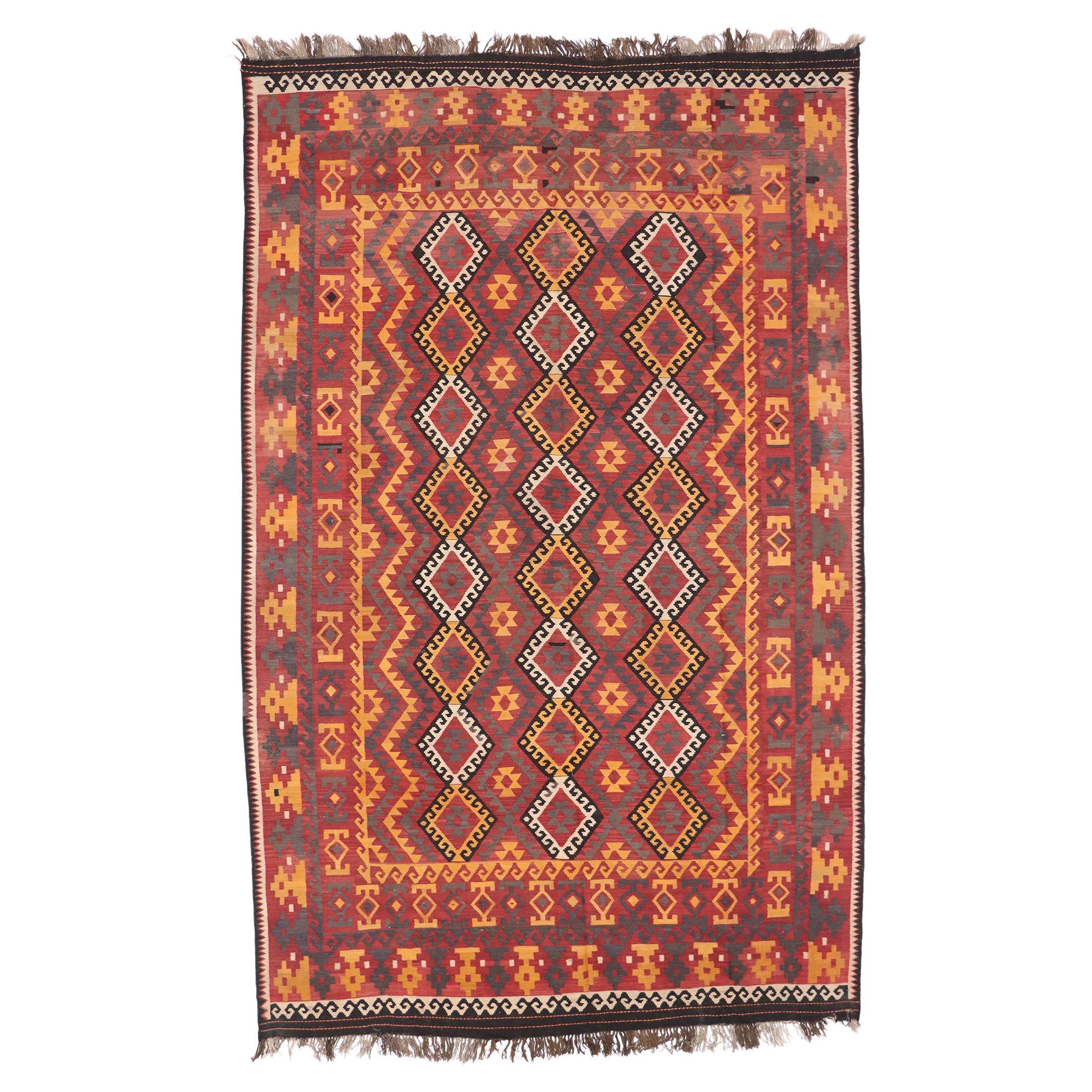 Vintage Afghan Maimana Kilim Rug, Tribal Enchantment Meets Southwest Style For Sale