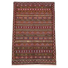 Vintage Afghan Persian-Style Geometric Kilim Rug, 65 x 110 in