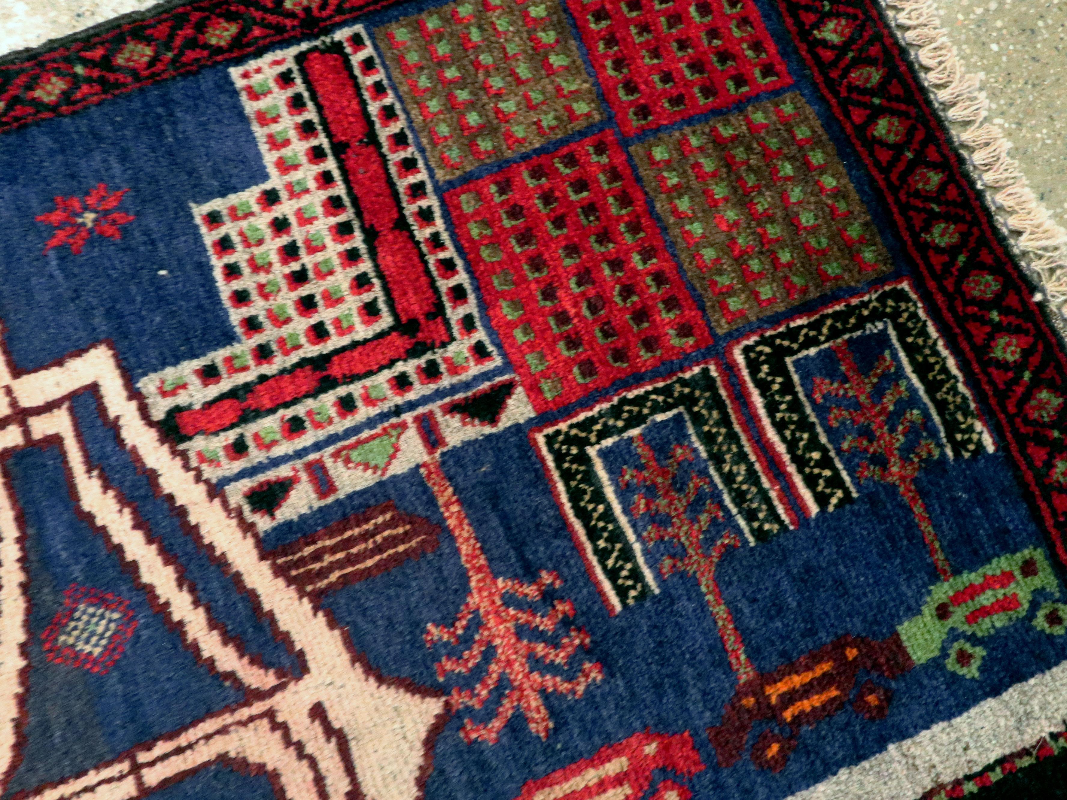 Vintage Afghan Pictorial Baluch Rug In Excellent Condition In New York, NY