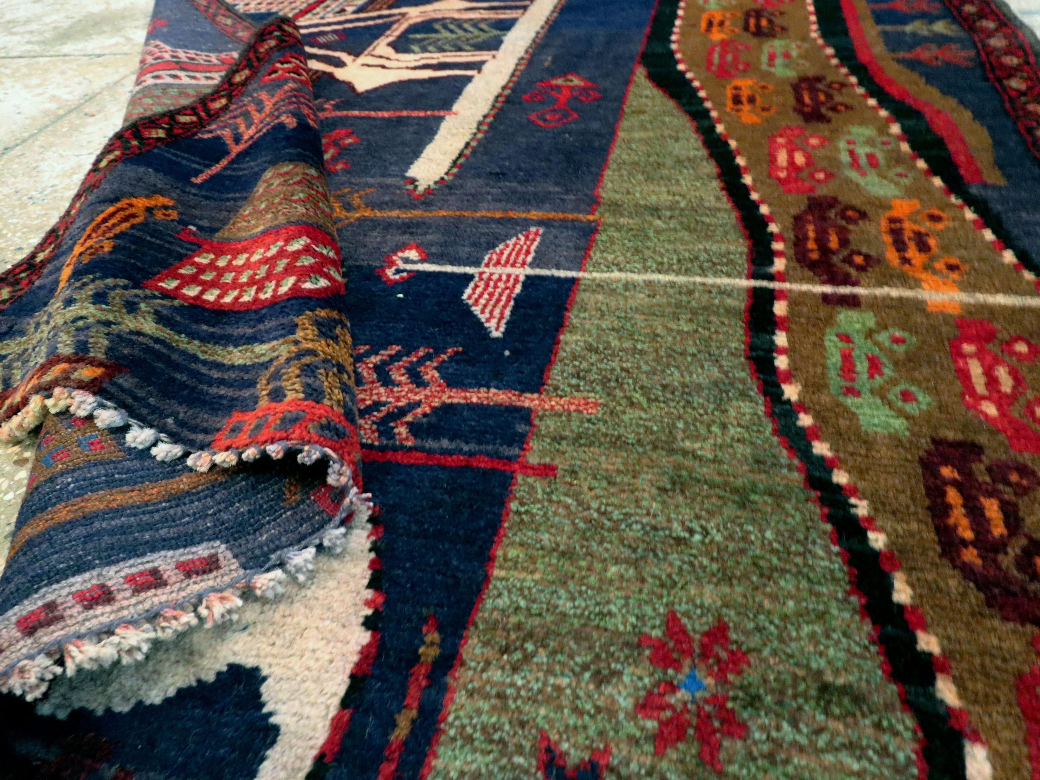 Wool Vintage Afghan Pictorial Baluch Rug