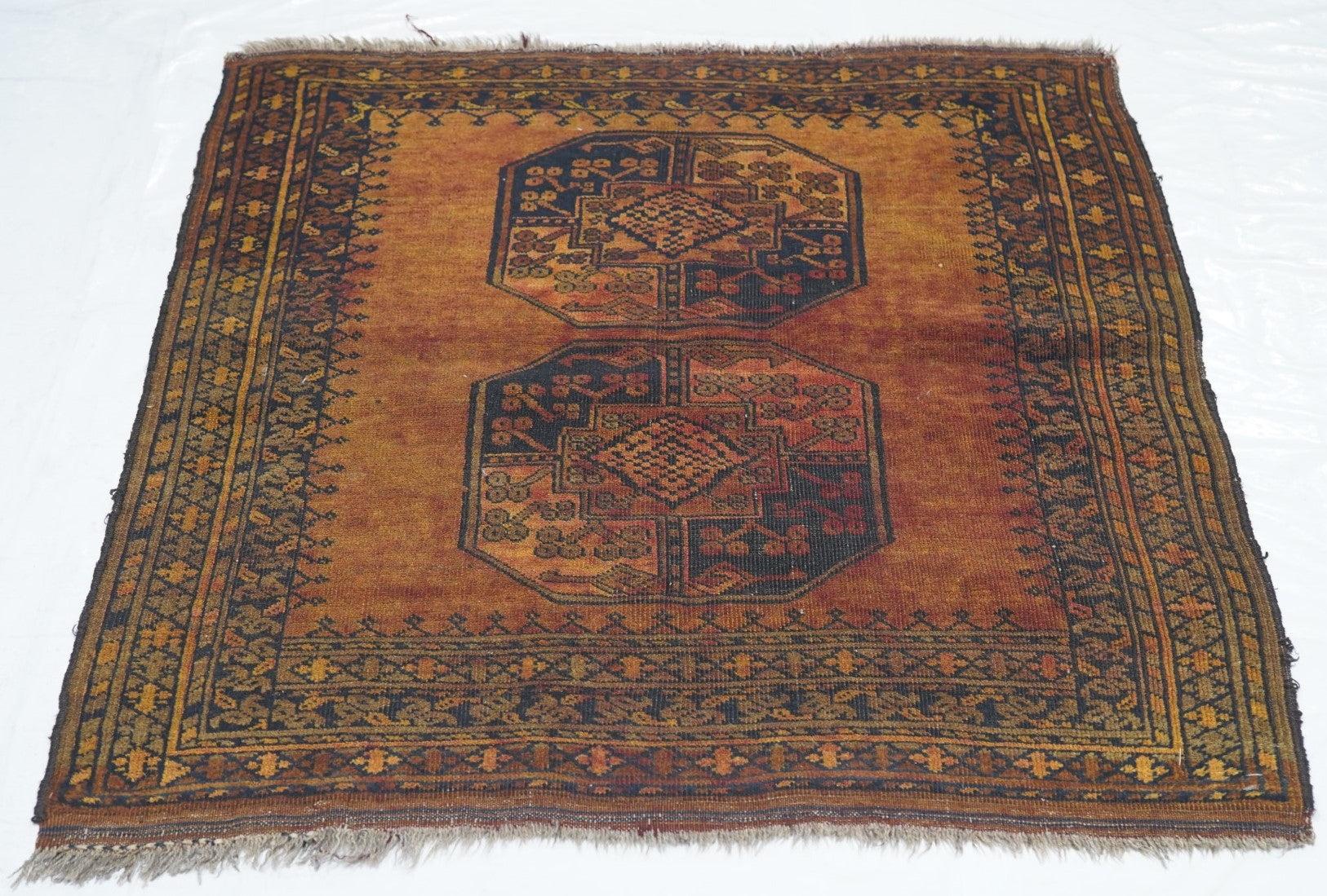 Vintage Afghan Rug 3'3'' x 3'9'' For Sale 2