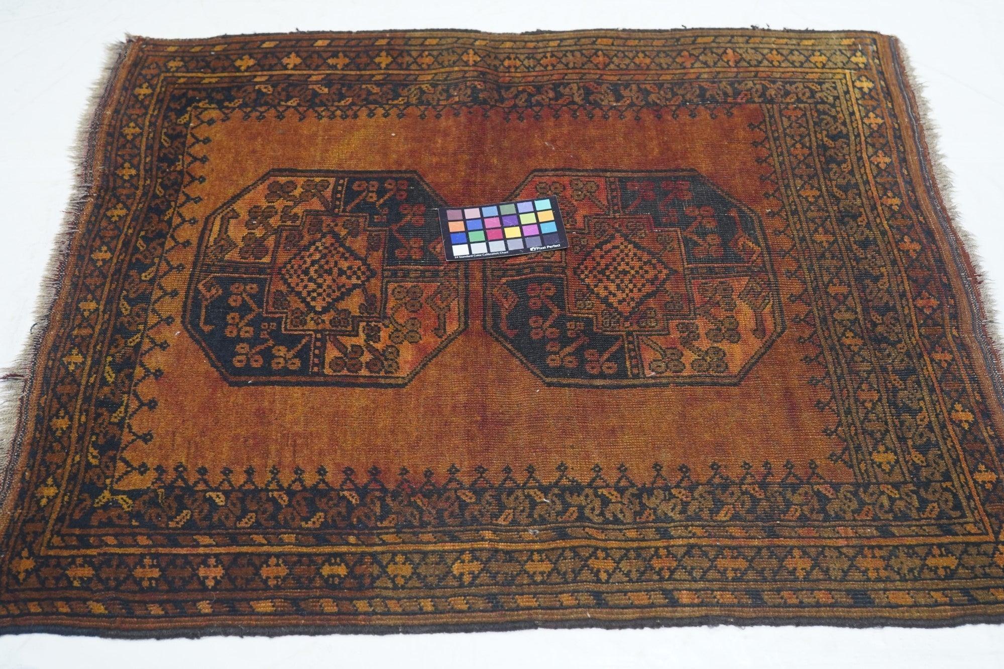 Vintage Afghan Rug 3'3'' x 3'9'' For Sale 3