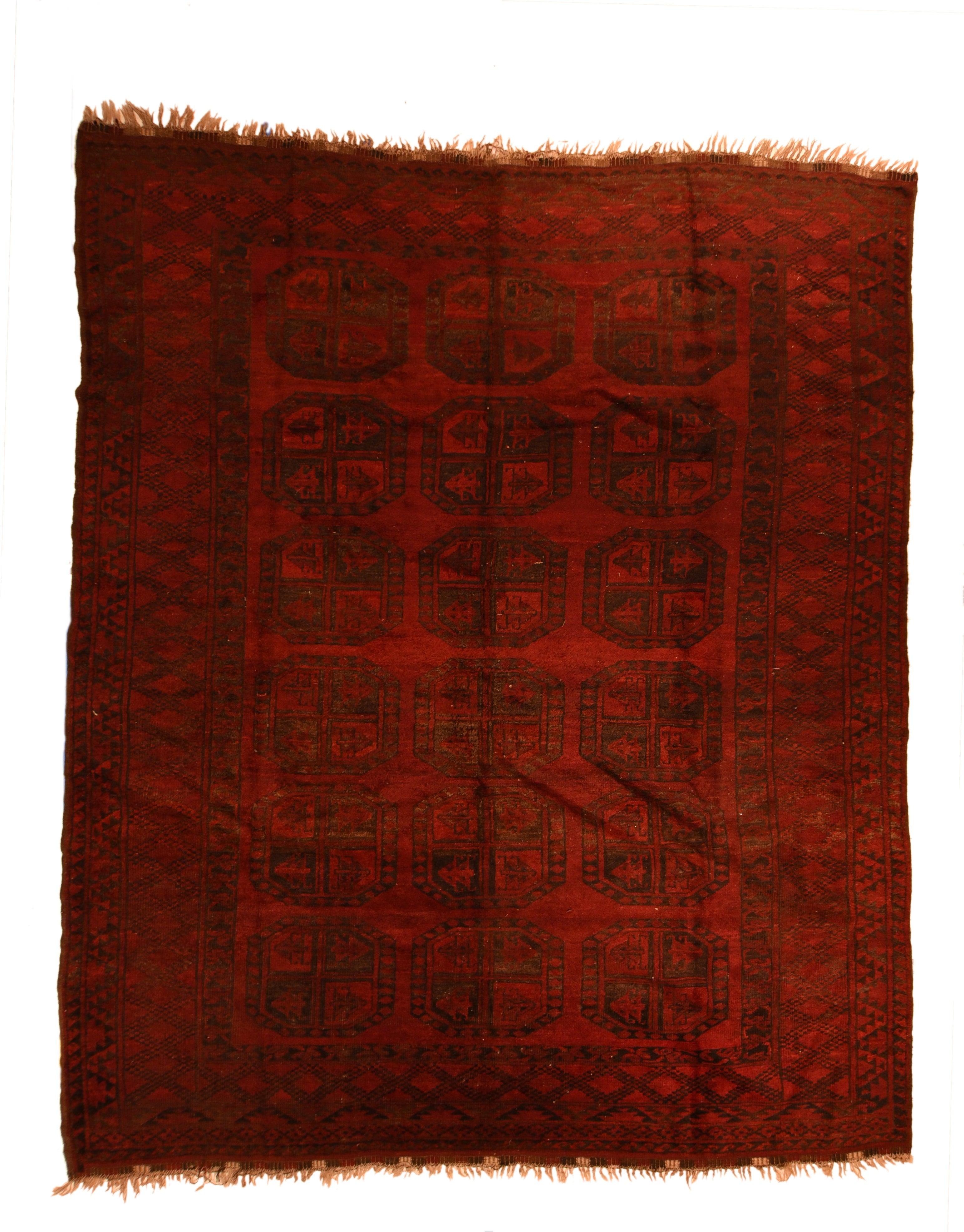 Vintage Afghan Rug 7'4'' x 8'4'' In Good Condition For Sale In New York, NY