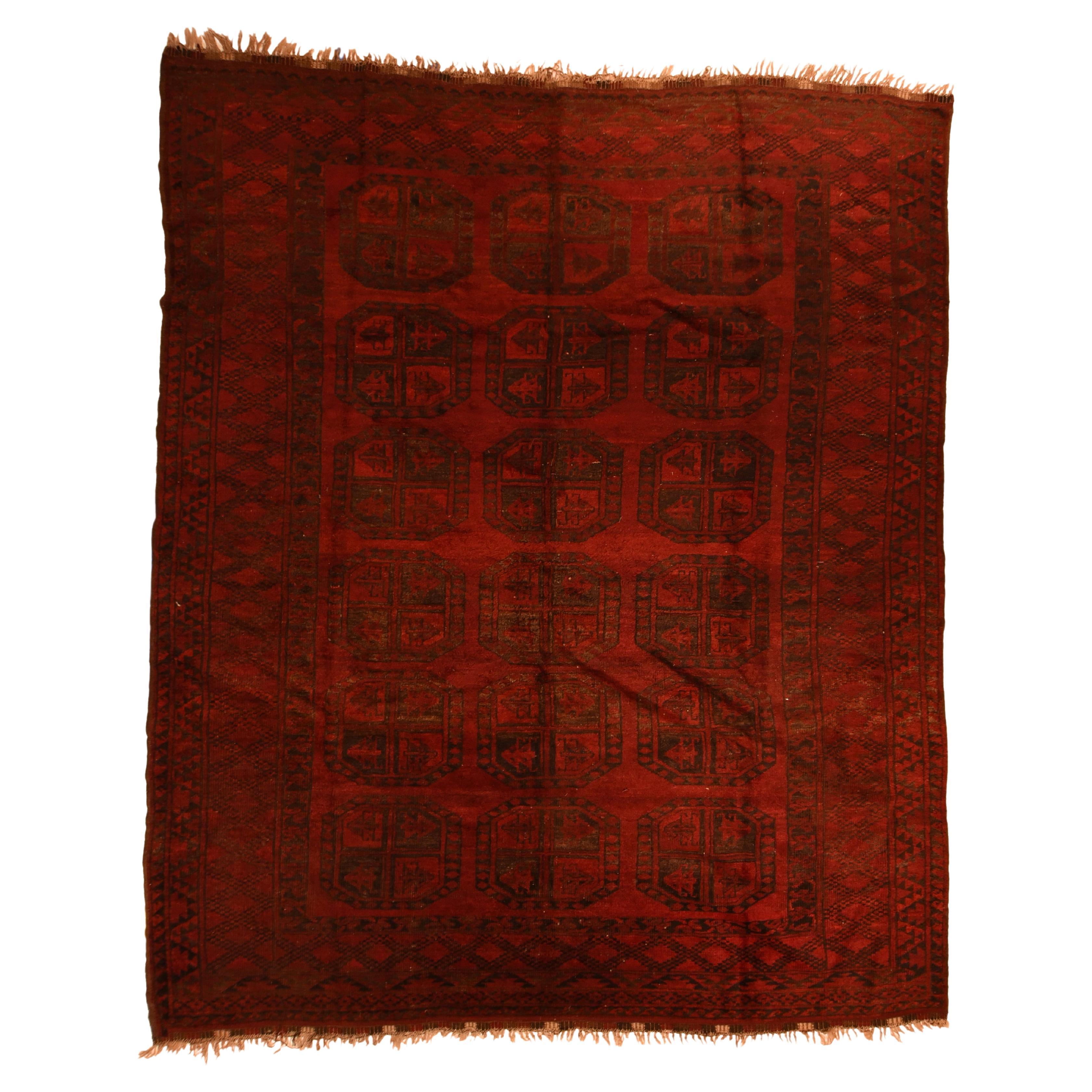 Vintage Afghan Rug 7'4'' x 8'4'' For Sale