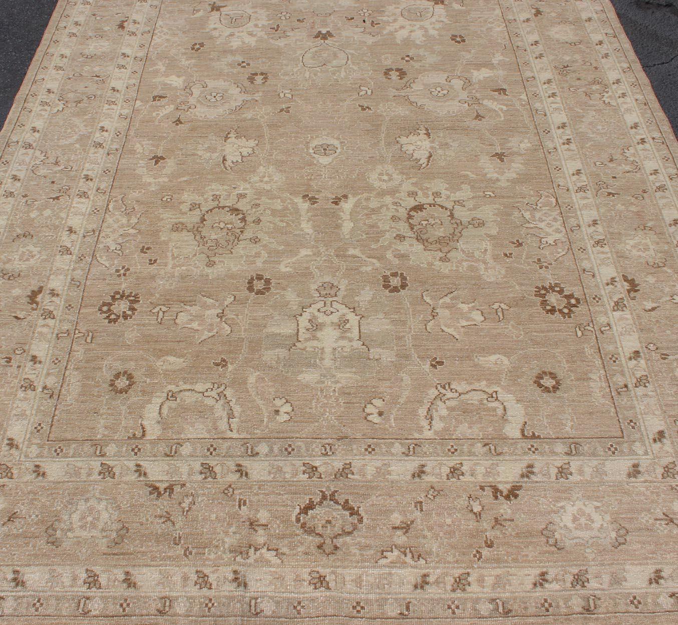 Vintage Afghan Rug in Muted Earthy Tones of Light Brown, Caramel, Light Green For Sale 3