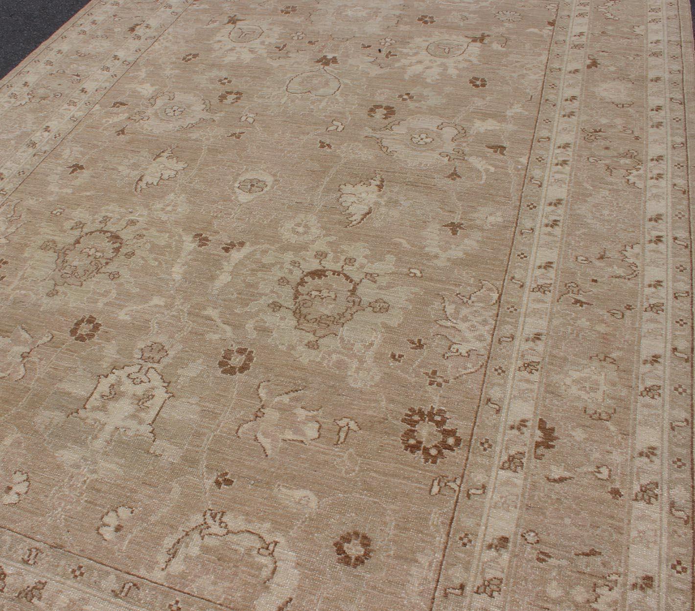 Vintage Afghan Rug in Muted Earthy Tones of Light Brown, Caramel, Light Green For Sale 2