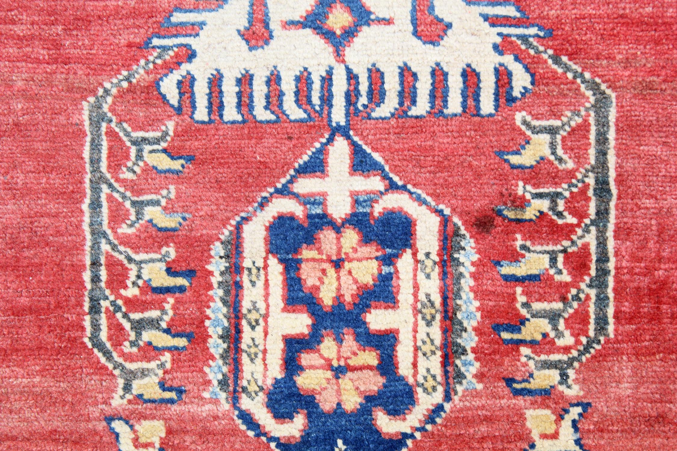 Mid-Century Modern Vintage Afghan Rug, Red Handwoven Red Wool Carpet