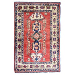 Vintage Afghan Rug, Red Handwoven Red Wool Carpet