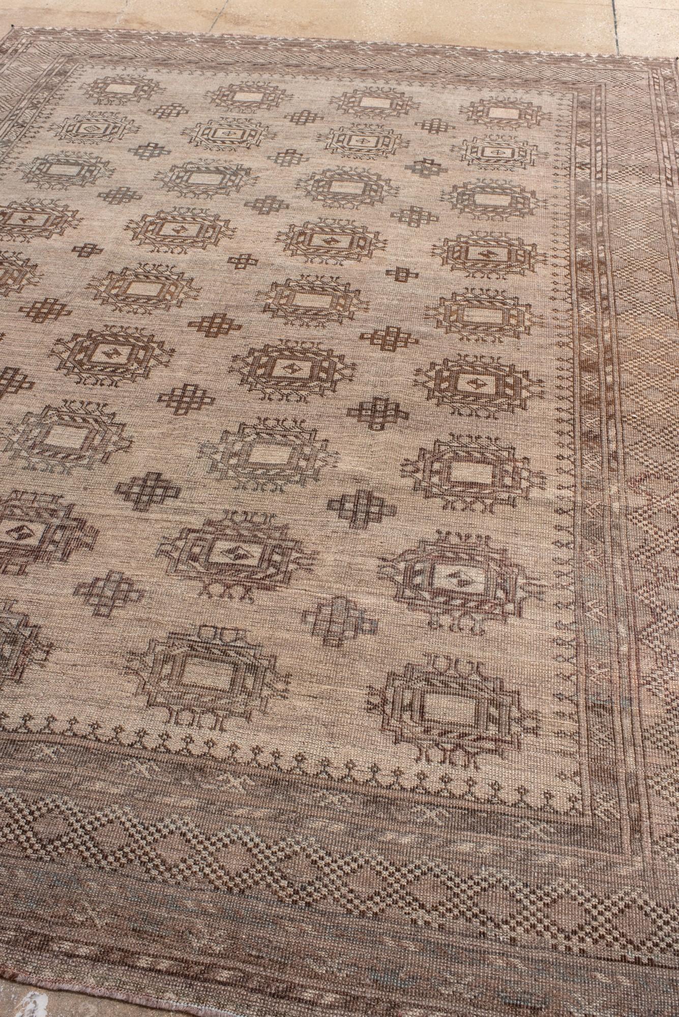 Hand-Knotted Vintage Afghan Rug with Brown Field For Sale