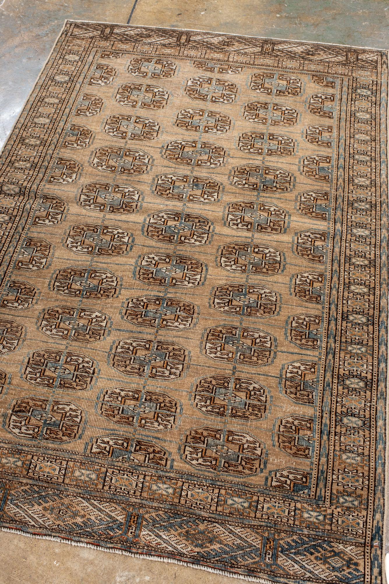 Turkmen Vintage Afghan Rug with Brown Field For Sale