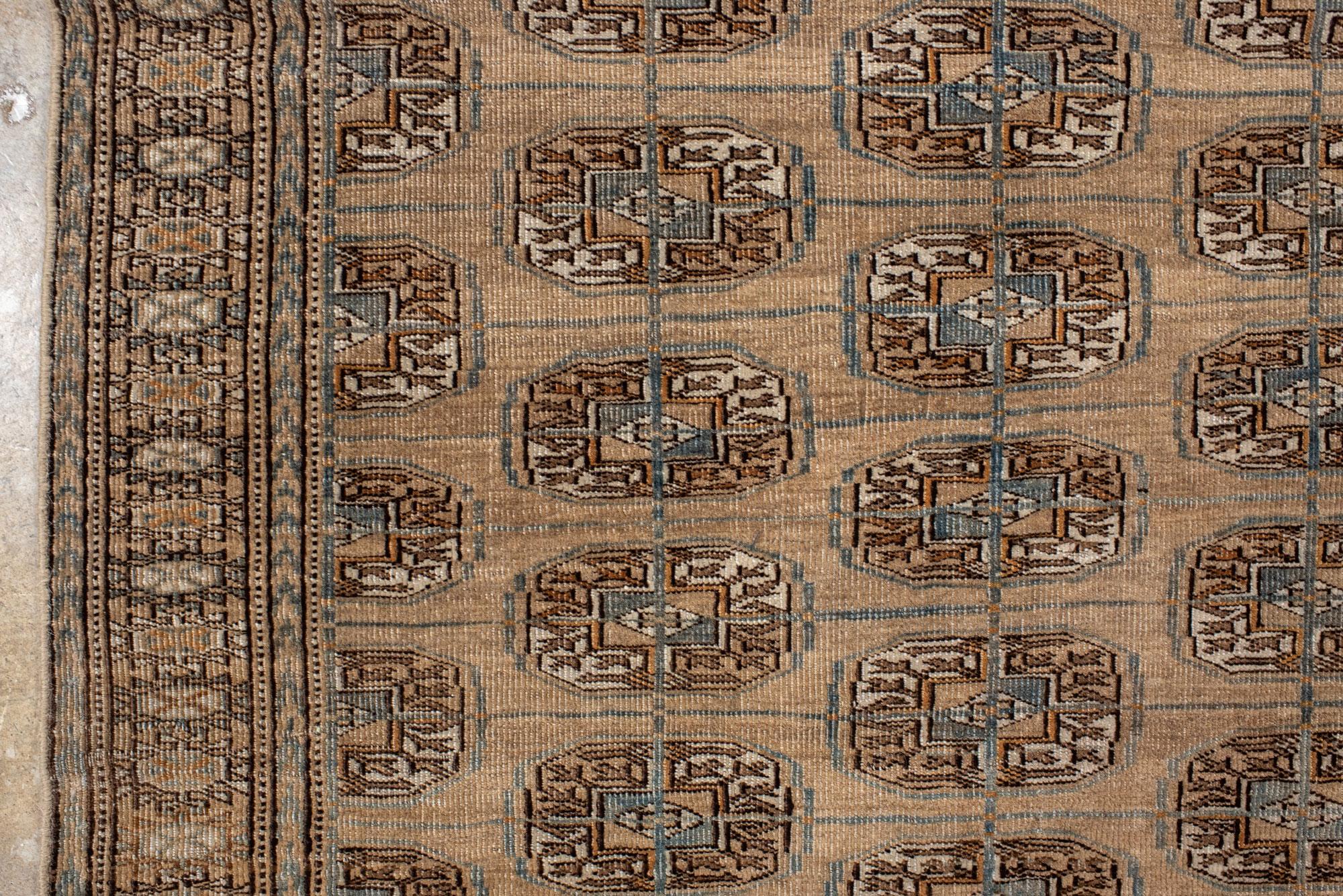 Vintage Afghan Rug with Brown Field In Good Condition For Sale In New York, NY