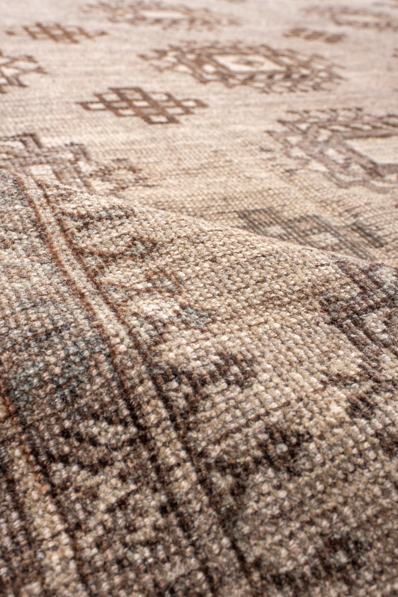 Vintage Afghan Rug with Brown Field For Sale 1